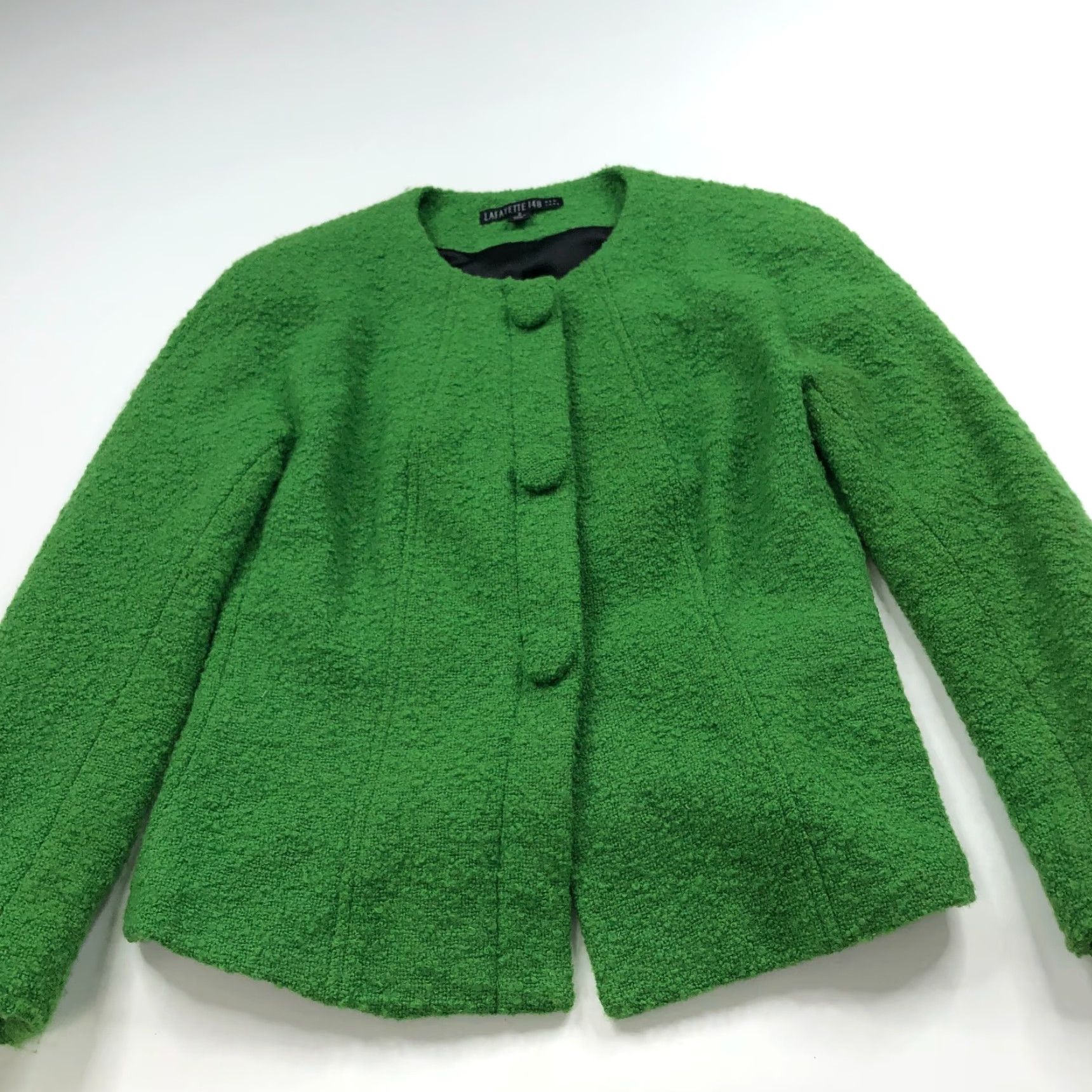 Vintage Lafayette 148 New York Blazer Wool Blend Snap Button Jacket Green Fuzzy Size XS / US 0-2 / IT 36-38 - 6 Thumbnail
