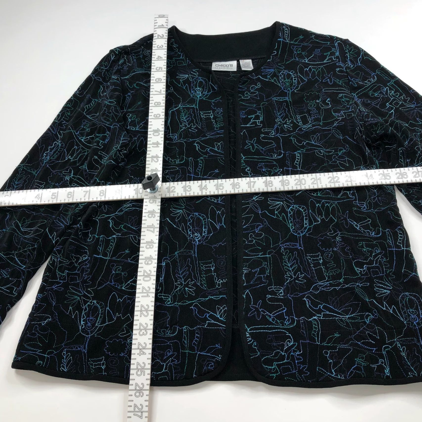 Vintage Chico's Travelers 2 Acetate Slinky Open Front Cardigan Black Blue MINT Cardigan Women's Regular XS? Size XS / US 0-2 / IT 36-38 - 6 Thumbnail