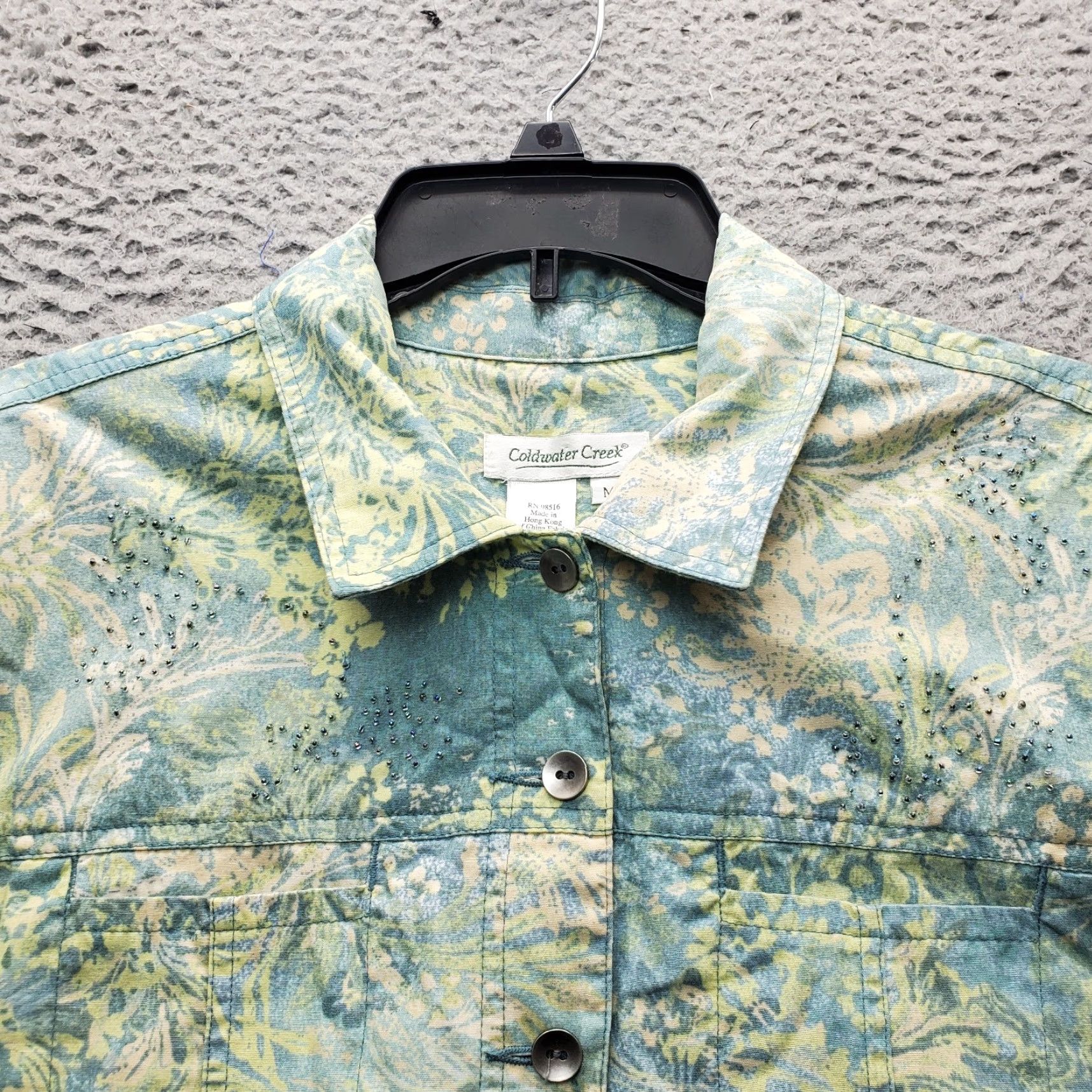 Coldwater Creek Coldwater Creek Womens Jacket M Beaded Collared Leaf Print Front Button Front Size M / US 6-8 / IT 42-44 - 7 Thumbnail