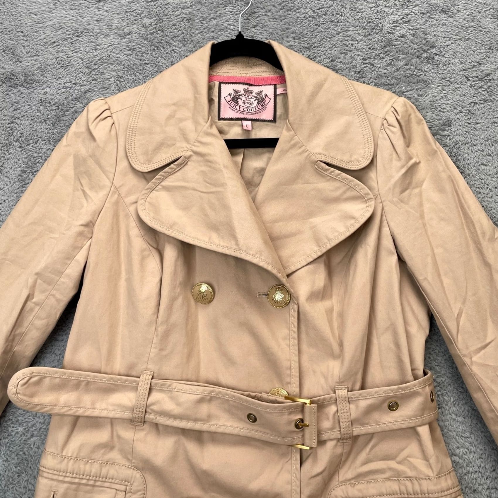 Juicy Couture Juicy Couture Jacket Womens Large Beige Trench Coat Cotton Twill Double Breasted L Size L / US 10 / IT 46 - 6 Thumbnail