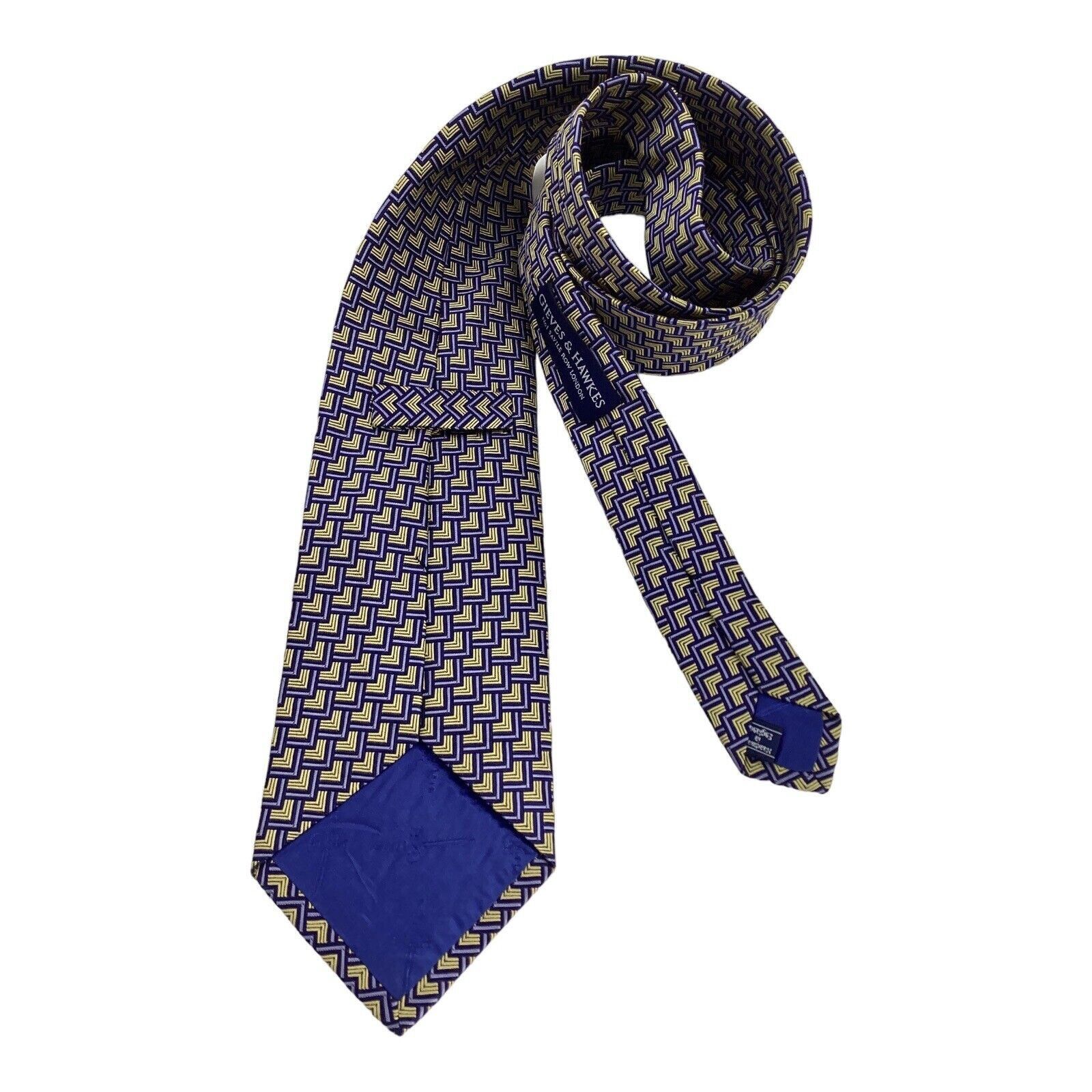 Gieves & Hawkes GIEVES & HAWKES Yellow Purple Geometric Silk Tie H.Made EC Size ONE SIZE - 2 Thumbnail