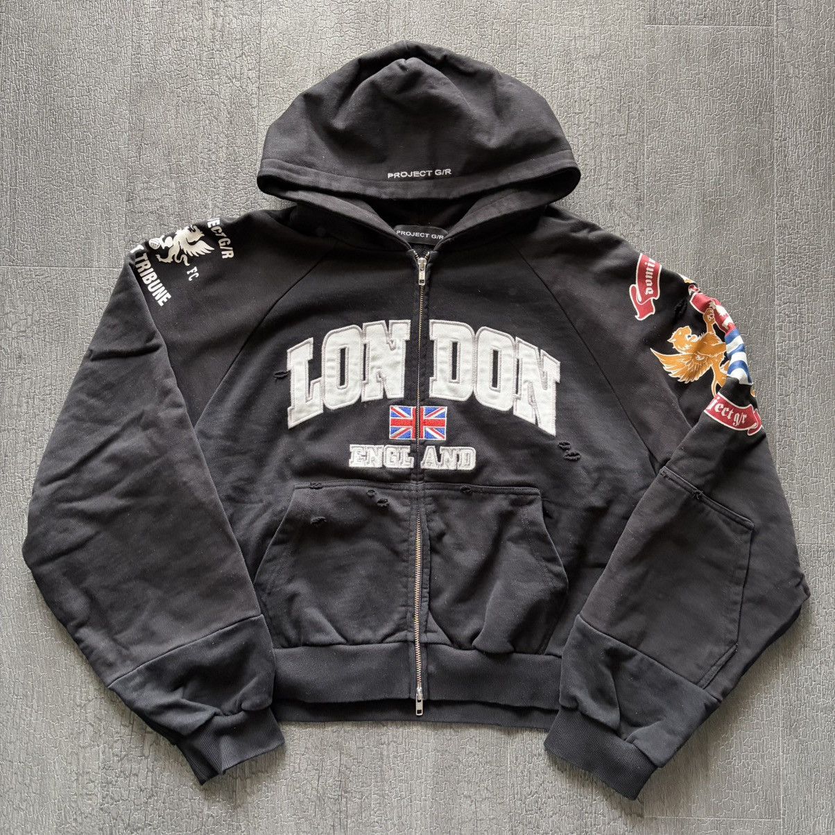 PROJECT G/R Project GR RECONSTRUCTED FOLDED ZIP HOODIE - Black
