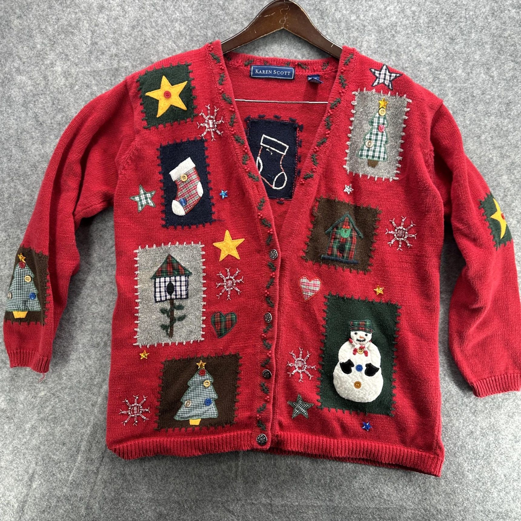 Vintage VINTAGE Christmas Ugly Sweater Cardigan Womens Large Red Size L / US 10 / IT 46 - 2 Thumbnail