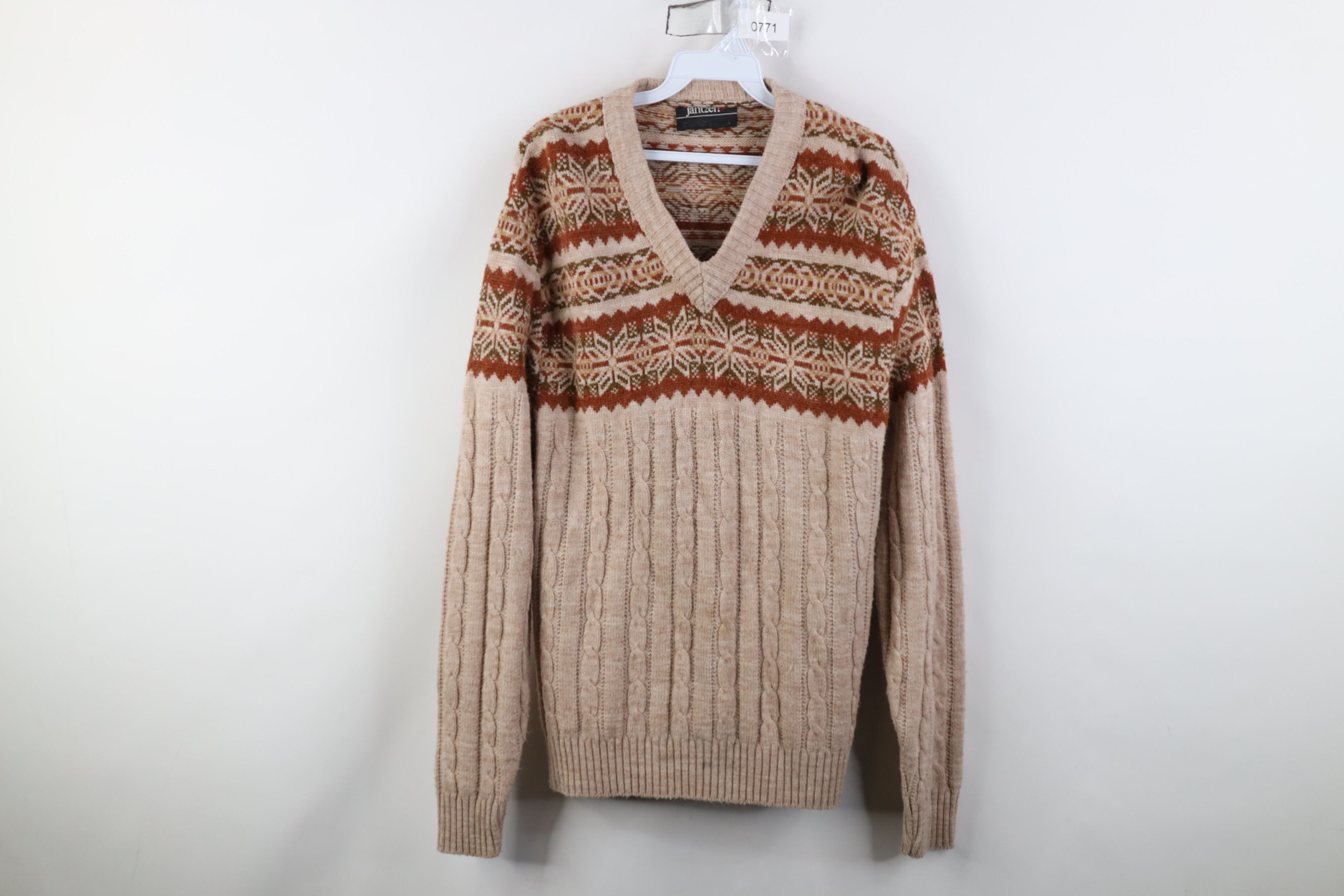 Vintage Vintage 70s Streetwear Fair Isle Ribbed Cable Knit Sweater Size US L / EU 52-54 / 3 - 1 Thumbnail