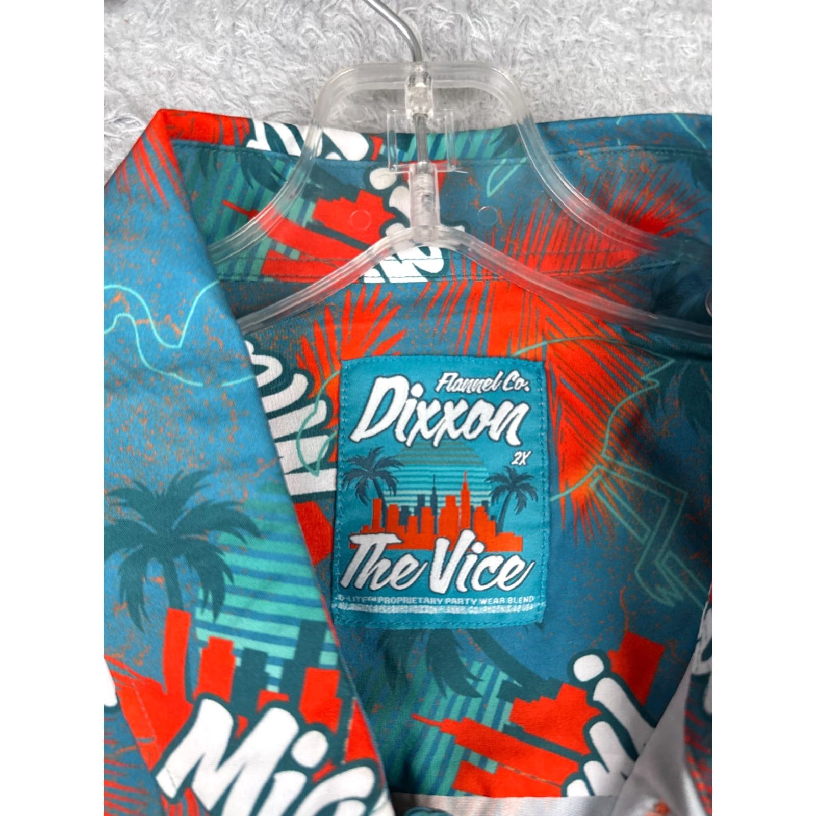 Vintage Dixxon Party Shirt Men 2XL Blue Red The Vice Miami Flamingo Floral Short Sleeve Button-Up Hawaiian 90s Printed Mens Size US XXL / EU 58 / 5 - 7 Thumbnail