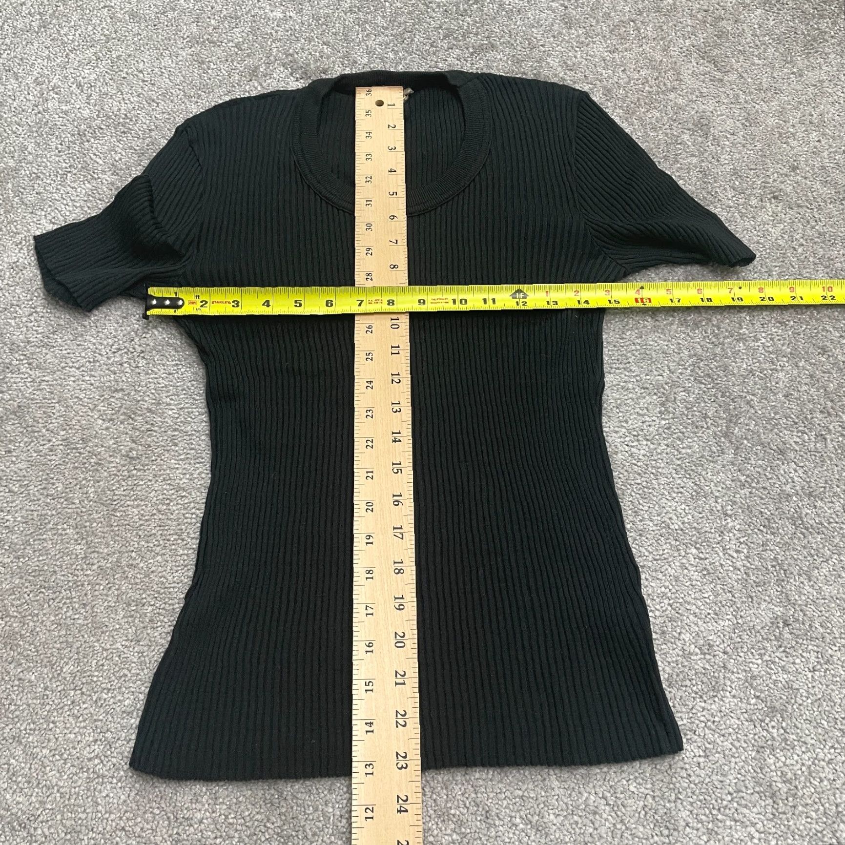 Vintage Bleeker Street Vintage Ribbed Knitted Top Womens Medium Black Nylon Short Sleeve Size M / US 6-8 / IT 42-44 - 6 Thumbnail