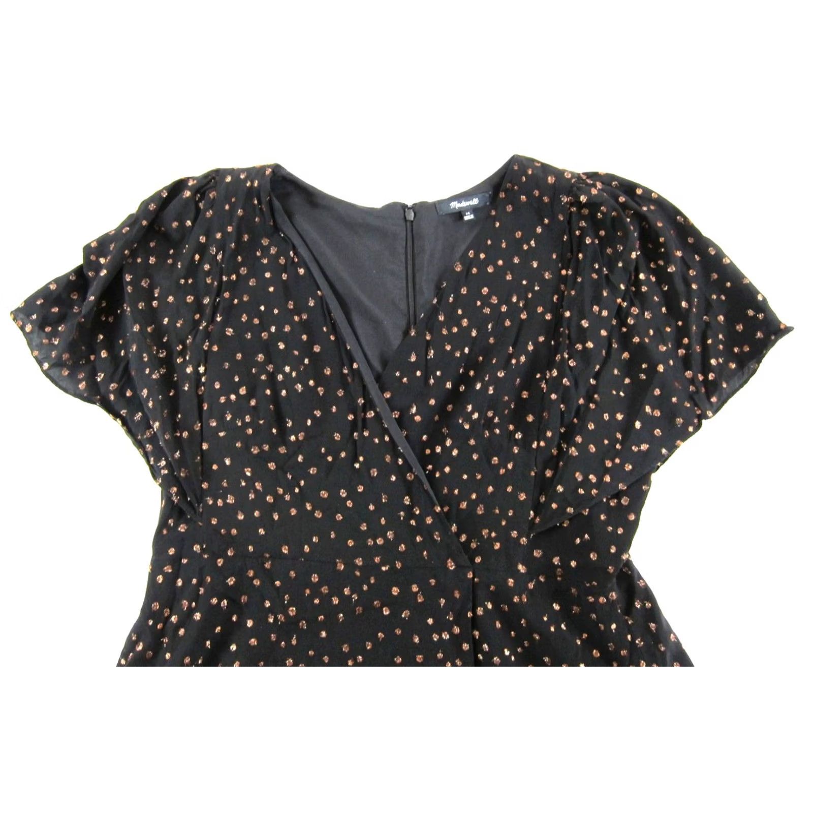Madewell Madewell Black Brown Metallic Sparkle Short Sleeve V-Neck Short Wrap Dress 14 Size 36" / US 14 / IT 50 - 4 Thumbnail