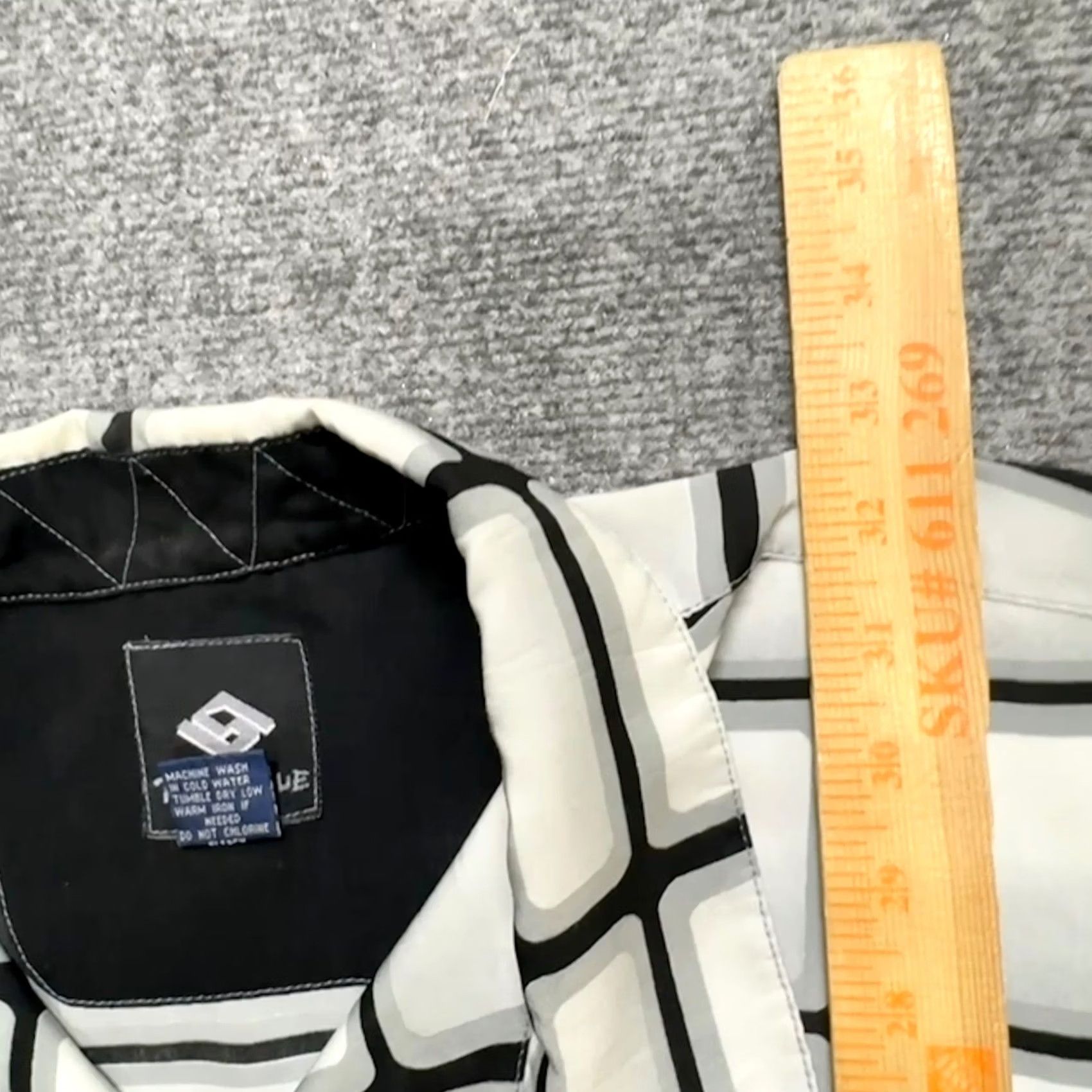 Vintage Y2K Raw Blue Dress Shirt Men 2XL Big & Tall Geometric Button Up Polyester Black/White Size 48R - 5 Thumbnail