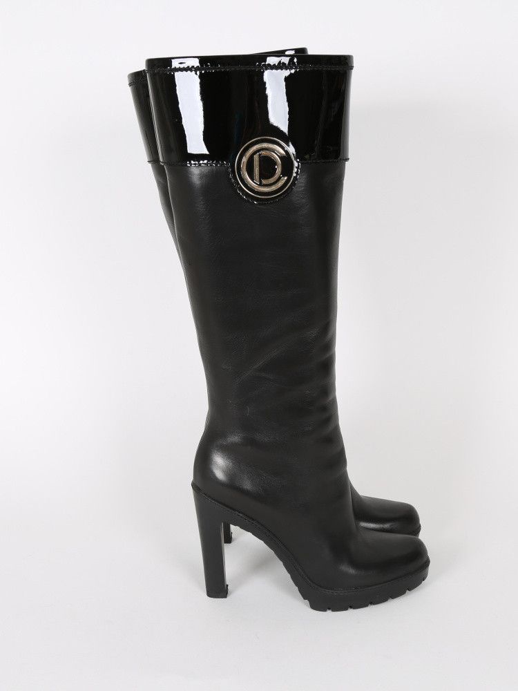 Dior DIOR Heels Boots Black Leather Logo Tall Shoes Size 39 Size US 9 / IT 39 - 5 Thumbnail