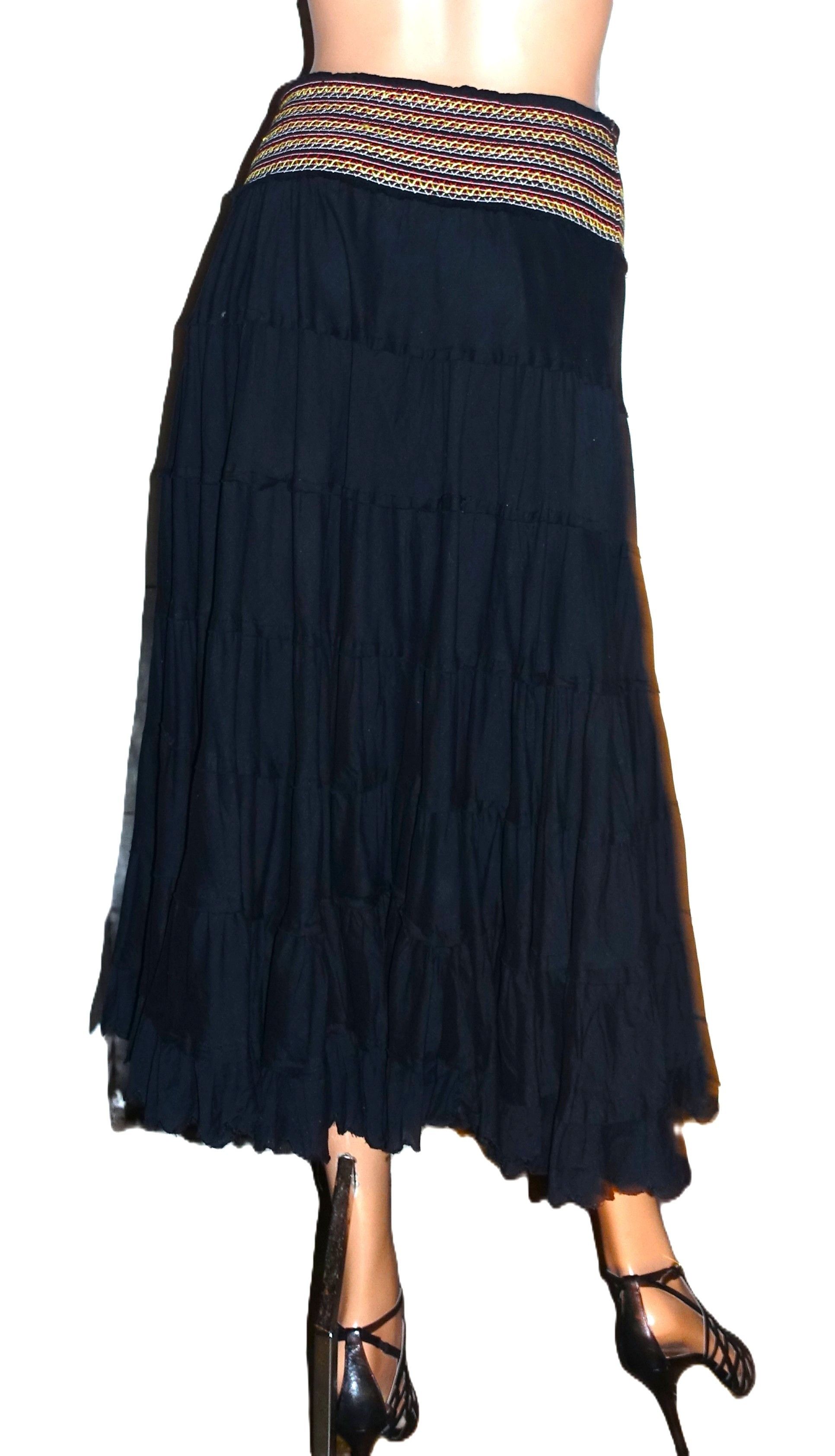 Vintage Black Boho Peasant Ruffled Midi Skirt S Size 26" / US 2 / IT 38 - 5 Thumbnail