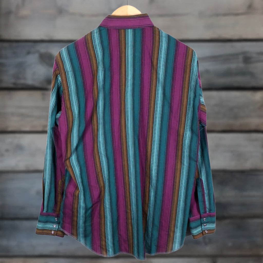 Wrangler VINTAGE Wrangler Cowboy Cut Shirt Men's 16.5 (Large) Purple Green Stripe Pearl Snap Shirt Mens Large Purple Stripe Cowboy Western 90s Clothing Size US L / EU 52-54 / 3 - 1 Thumbnail