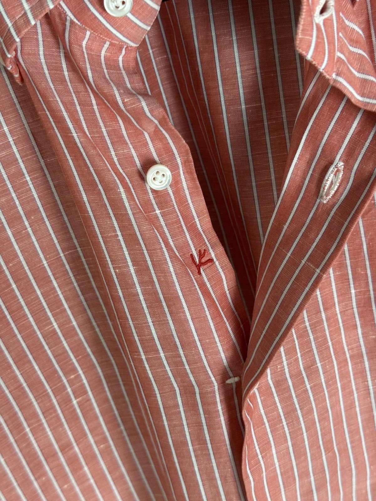 Isaia Mens Isaia Multi Striped Coton / Linen Shirt Multi Size US M / EU 48-50 / 2 - 12 Thumbnail