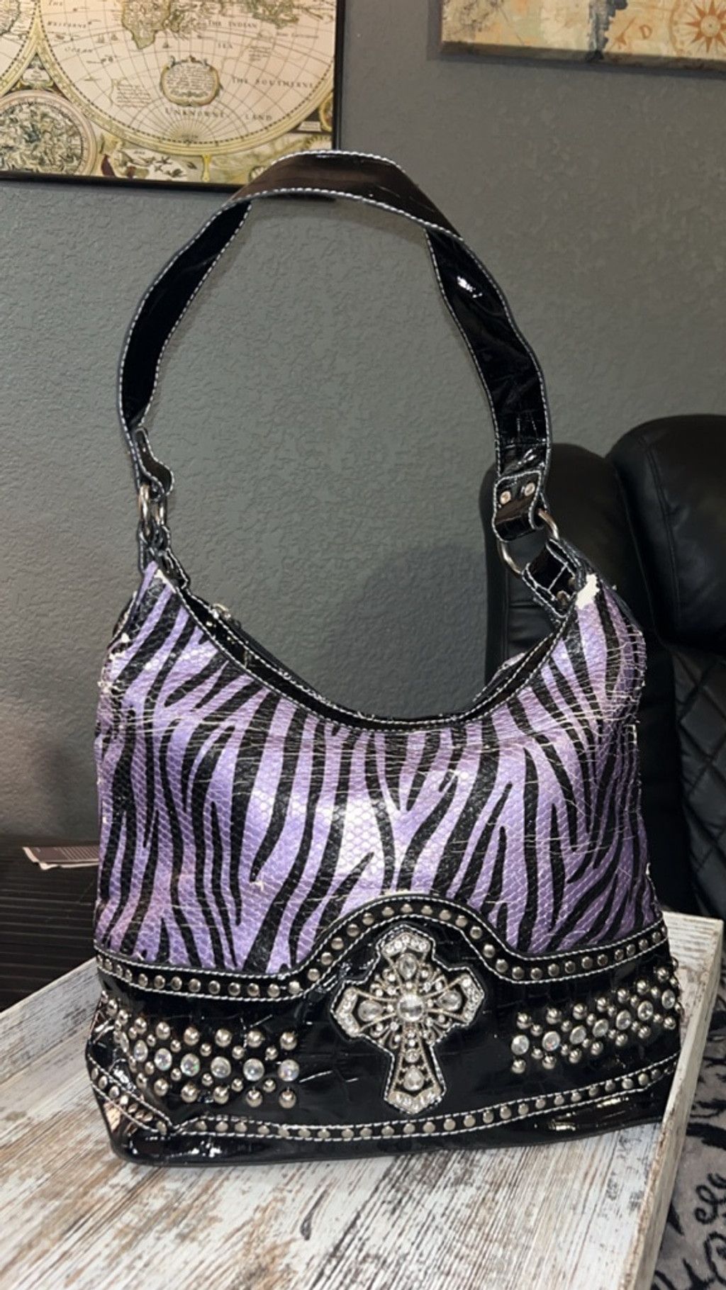 The Unbranded Brand Women's Unbranded Shoulder Bag One Size Purple Black Zebra P Size ONE SIZE - 5 Thumbnail
