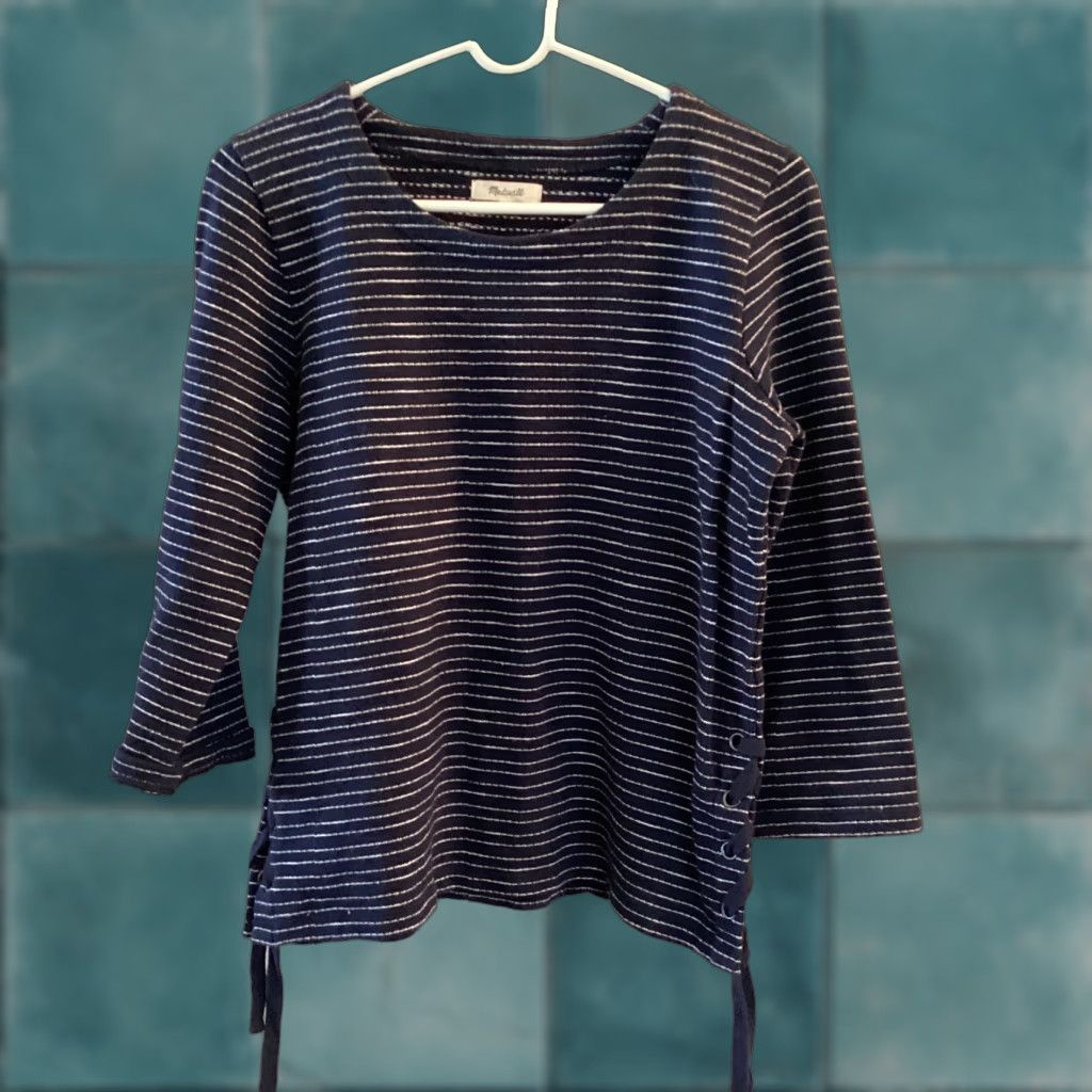 Madewell Madewell Sweater Women S Blue White Striped 3/4 Sleeve Cotton Side Tie Nautical Pullover Casual Beach Nautical Womens S Size S / US 4 / IT 40 - 1 Thumbnail