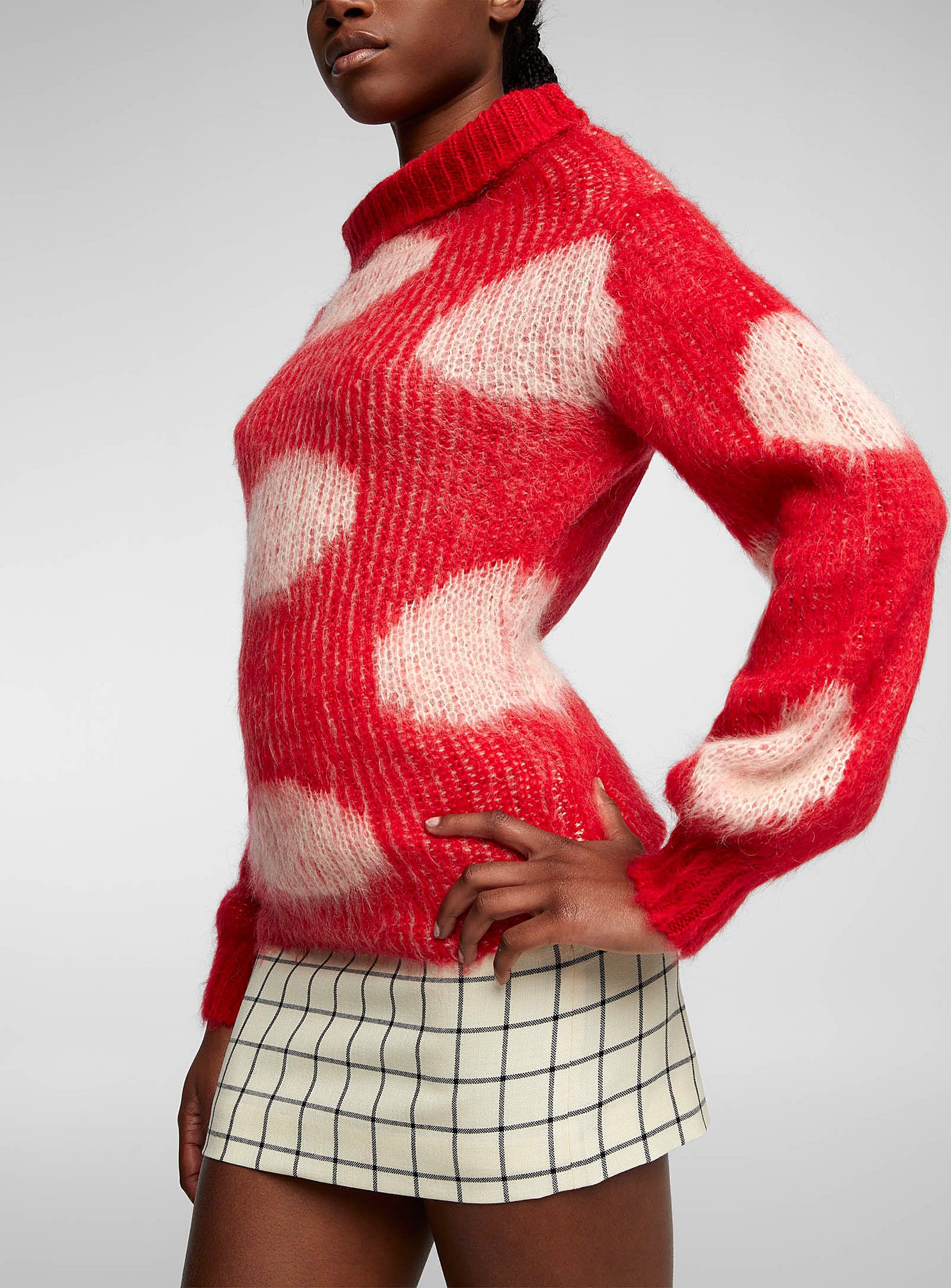 image of Aw23 Marni Brushed Dots Fuzzy Wuzzy Sweater 40 in Red/White, Women's (Size Small)