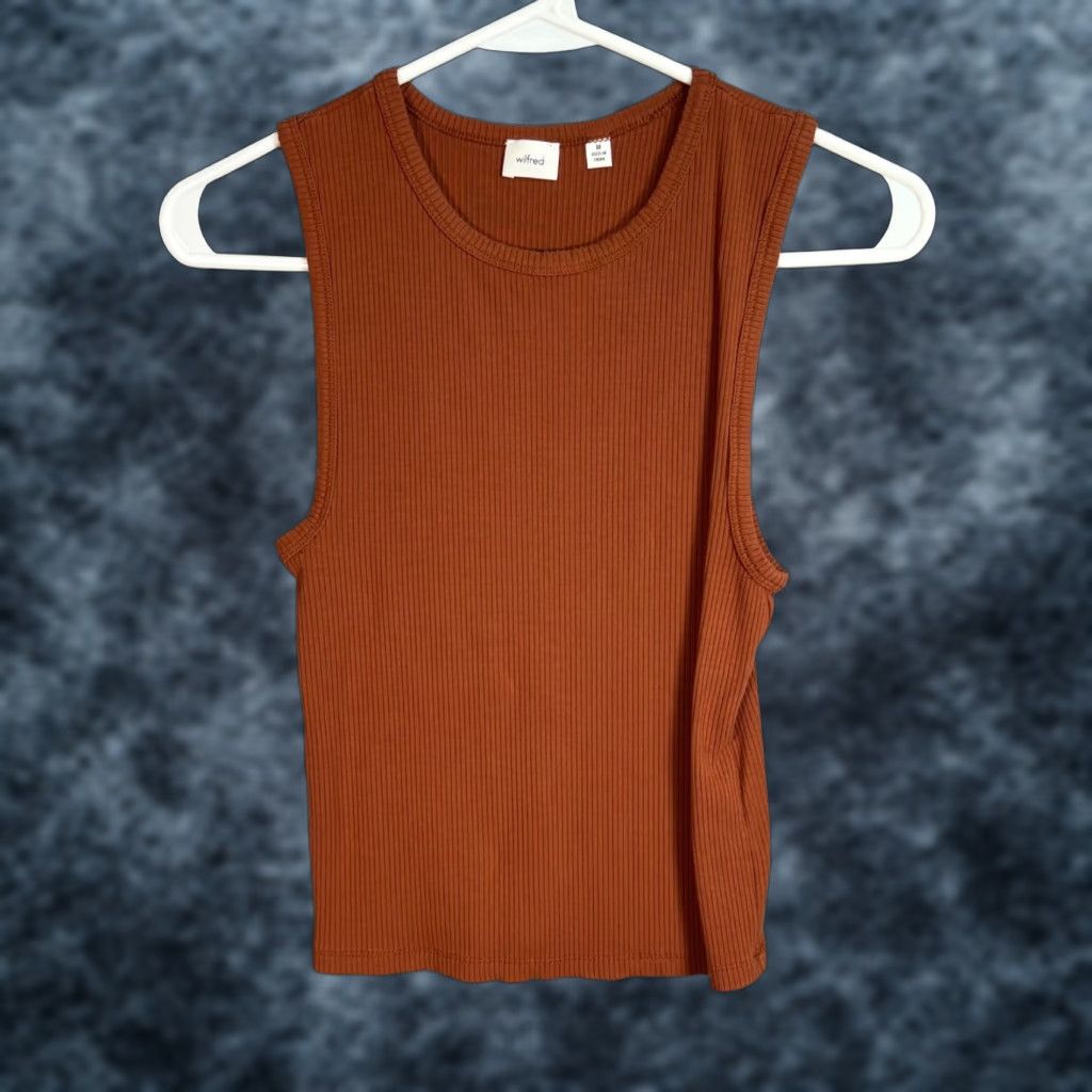 Vintage VINTAGE Wilfred Women's Brown Sleeveless Ribbed Tank Top Size Medium Tencel Elastane Size M / US 6-8 / IT 42-44 - 1 Thumbnail