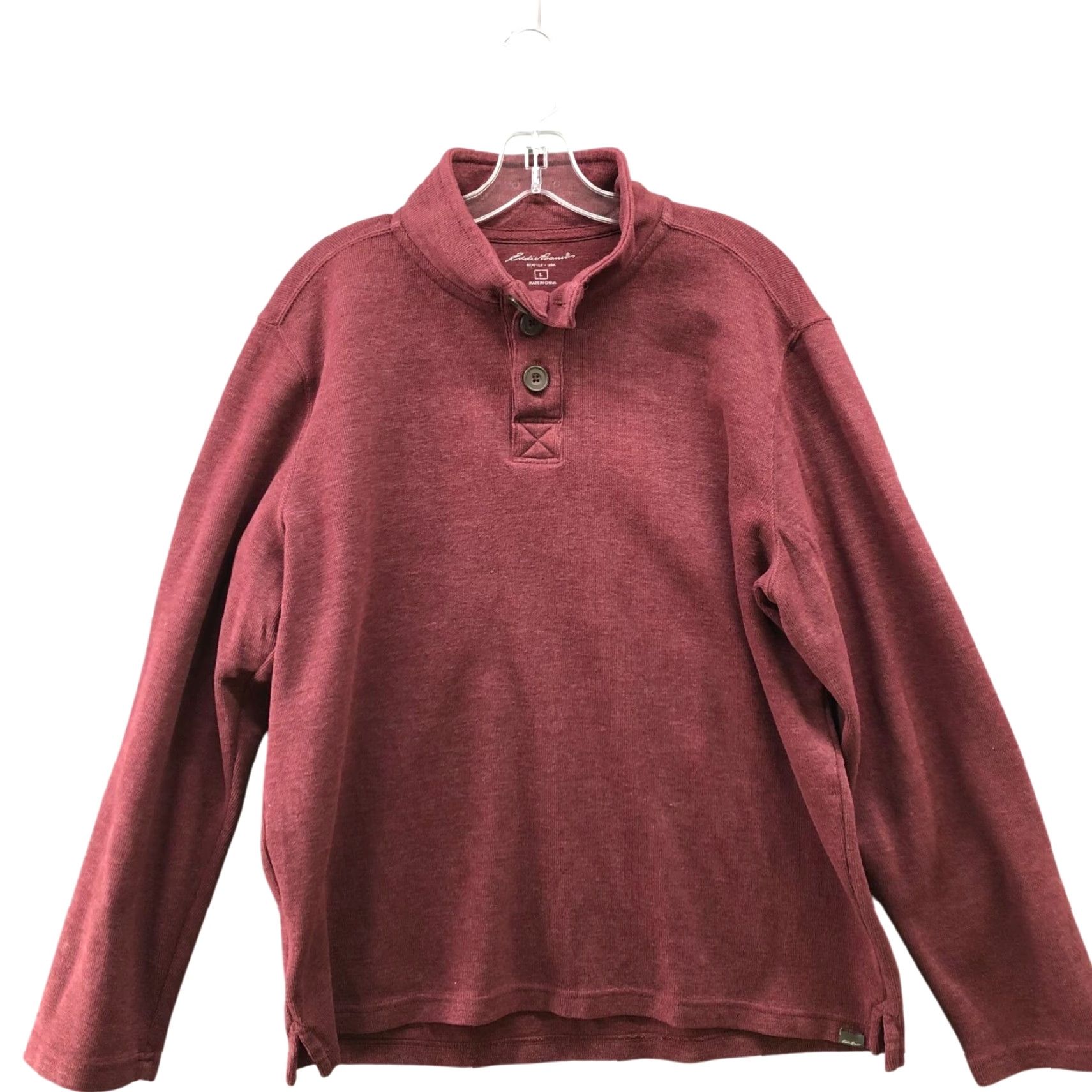 Eddie Bauer Eddie Bauer Mock Neck Sweatshirt Mens L 1/4 Button Burgundy Wine Pullover Sweater Knit Casual Winter Fall Regular Mens Size US L / EU 52-54 / 3 - 2 Thumbnail