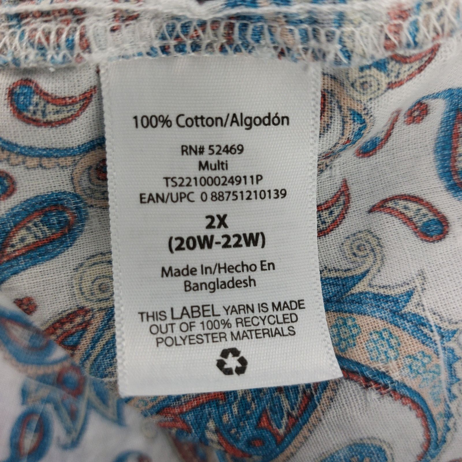 Other Terry & Sky 2X 20W-22W Blouse Paisley Print Ruffle Blue Cute Size XXL / US 16-18 / IT 52-54 - 4 Thumbnail