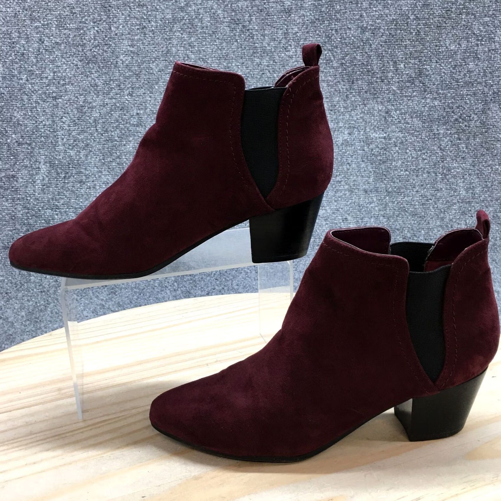 Vintage Unisa Boots Womens 7.5 M Gables Chelsea Burgundy Pull On Casual Ankle Block Heel Sh Size M / US 6-8 / IT 42-44 - 3 Thumbnail
