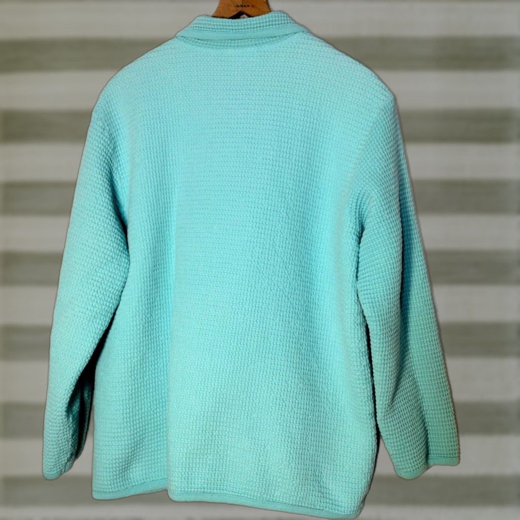 Vintage Focus Shacket Women M Waffle Woven Button Up Collared Coastal Blue Lagenlook USA Size M / US 6-8 / IT 42-44 - 1 Thumbnail