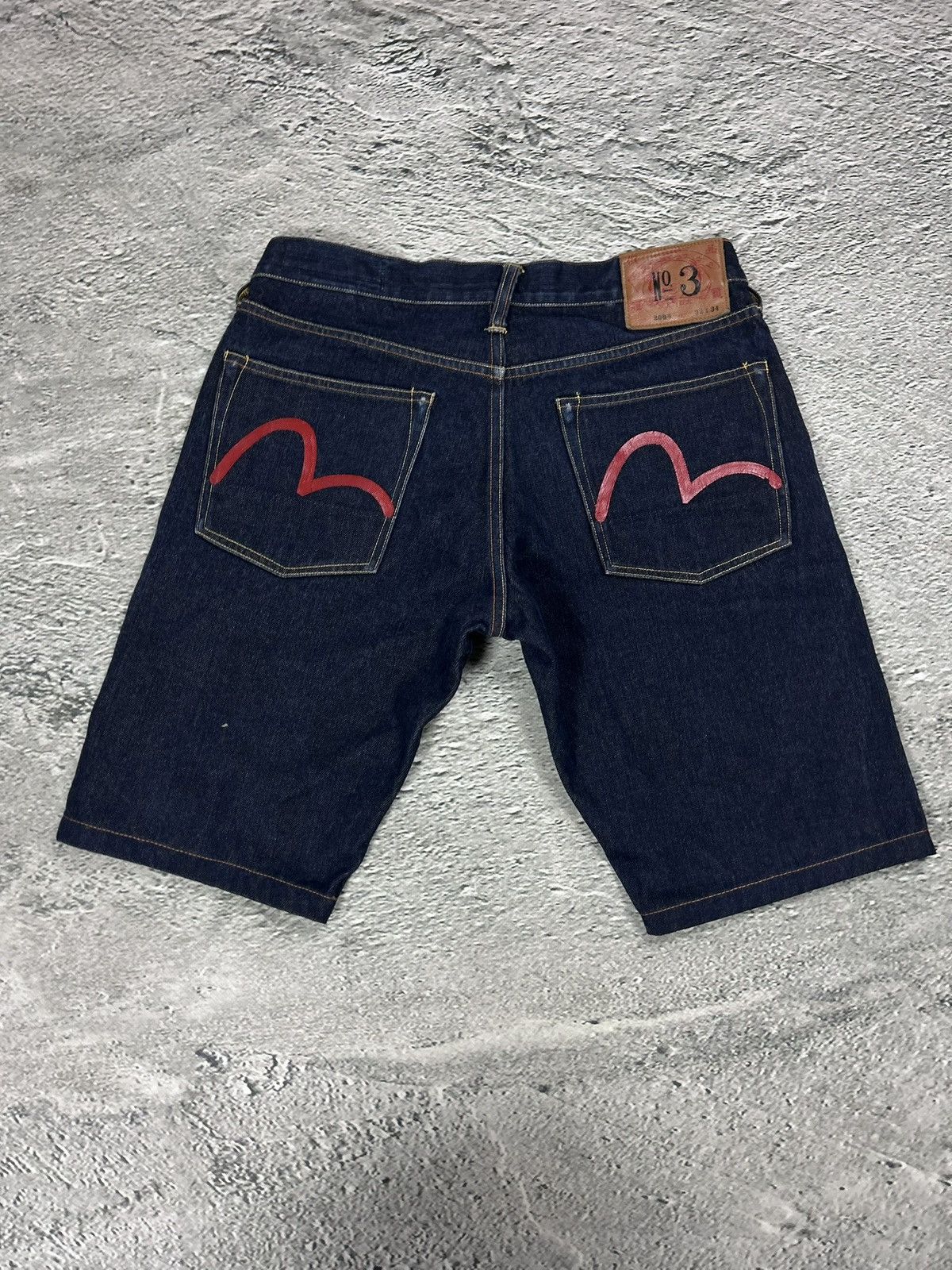 Evisu Evisu jorts navy blue shorts denim red seagulls handpainted Size US 32 / EU 48 - 1 Thumbnail