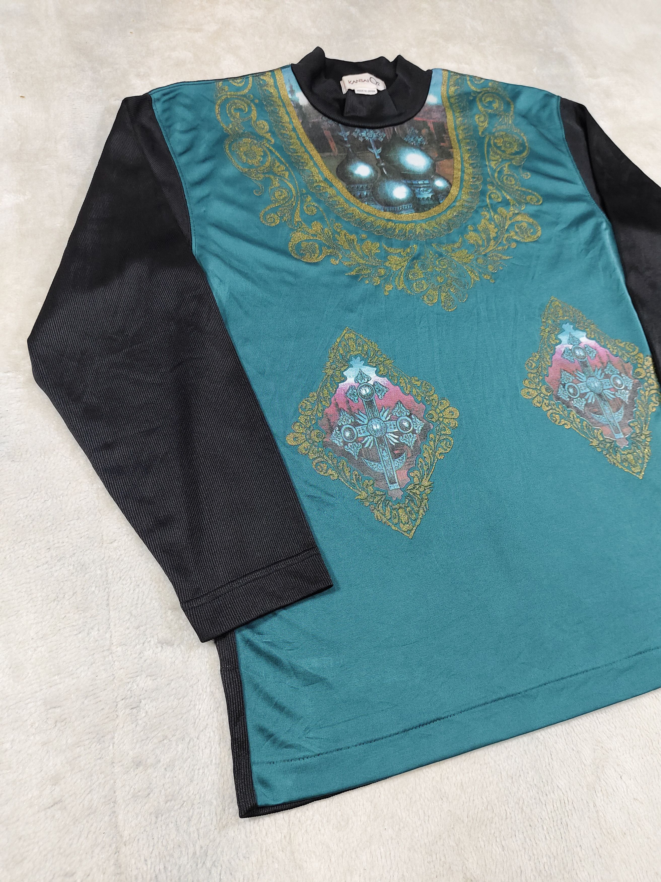 Kansai Yamamoto 80s Kansai O2-Archive Baroque Gothic Cross Graphic Mockneck Size M / US 6-8 / IT 42-44 - 4 Thumbnail