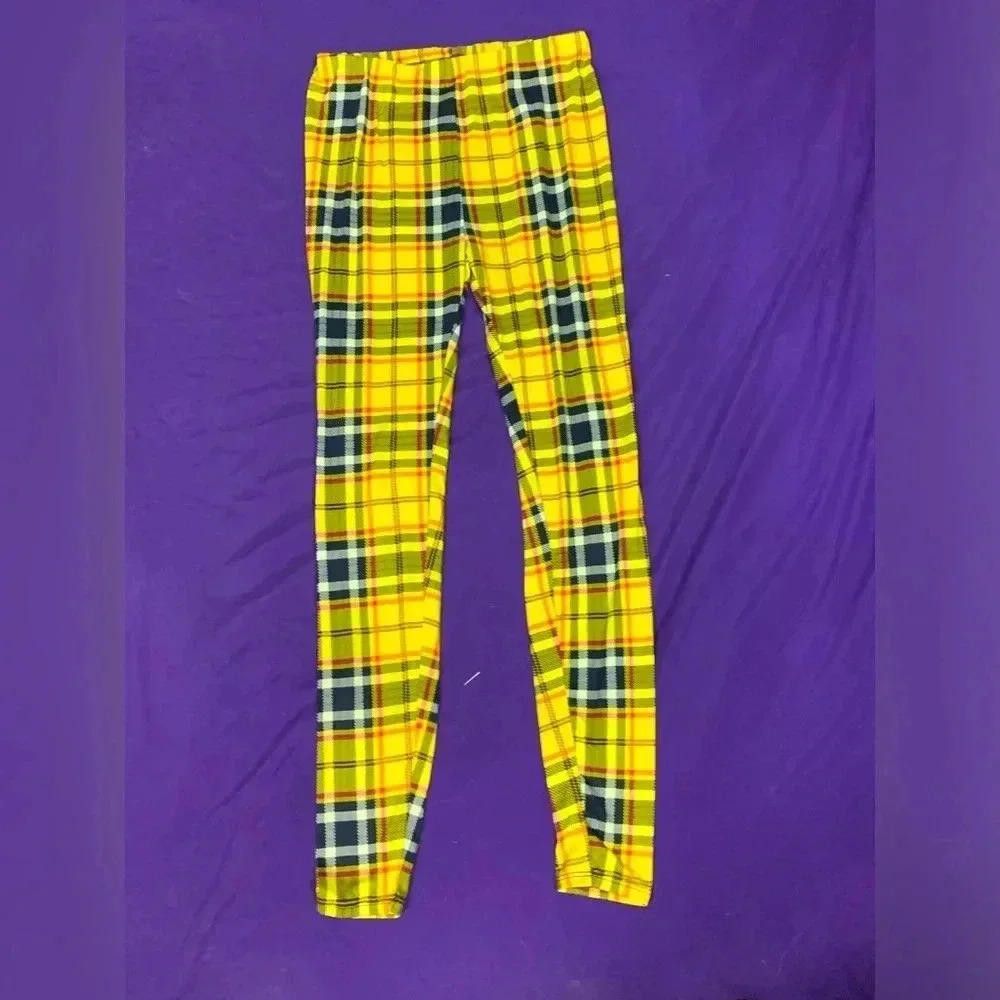Fashion Nova Fashion Nova Yellow Plaid Leggings Size 28" / US 6 / IT 42 - 1 Thumbnail