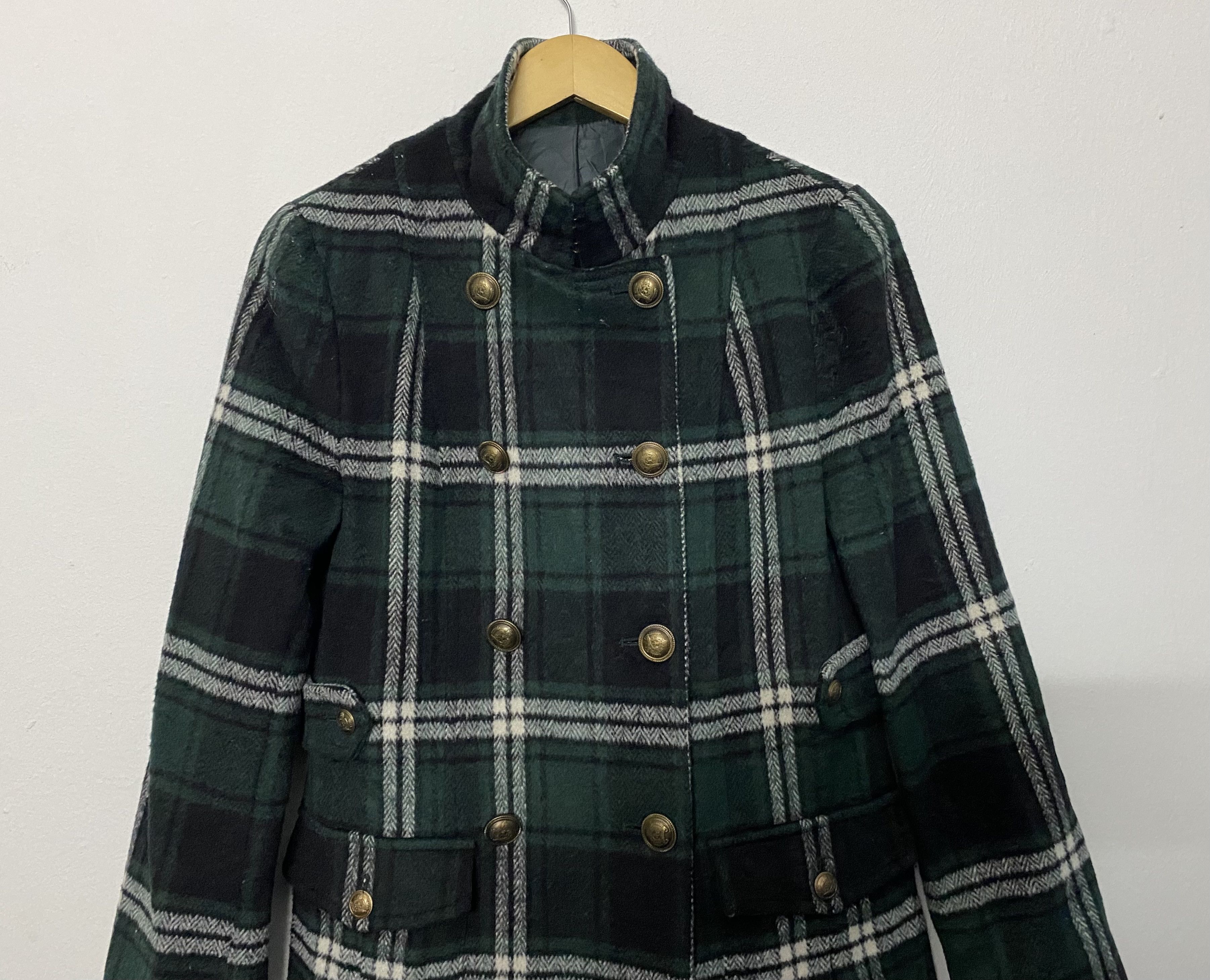 Takeo Kikuchi TK MIXPICE Green Check Tartan Wool Blend Jacket Coat Size M / US 6-8 / IT 42-44 - 3 Thumbnail