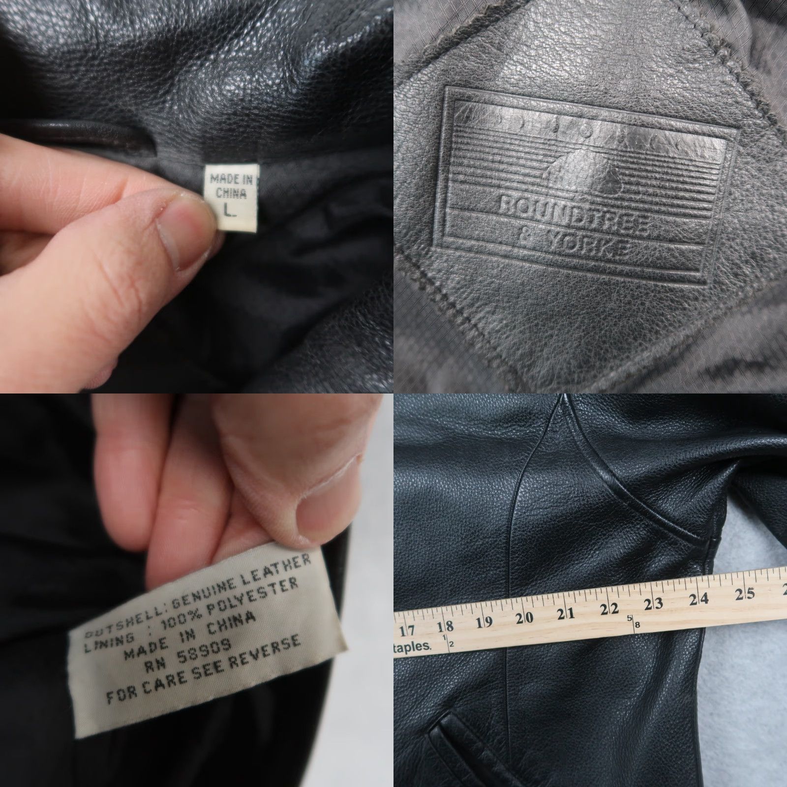 Roundtree & Yorke Roundtree & Yorke Black Leather Full Zip Bomber Jacket Men's L Large Heavyweight Size US L / EU 52-54 / 3 - 8 Thumbnail