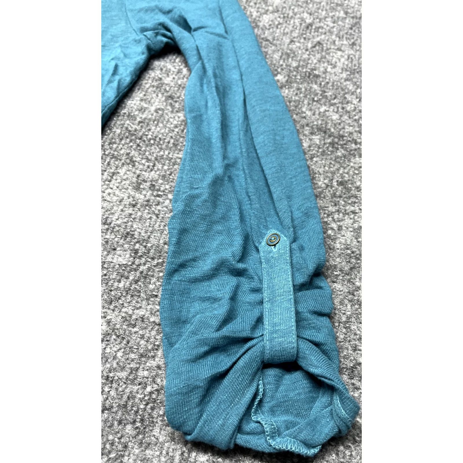 Lucky Brand Lucky Brand Blouse Womens M Blue Long Sleeve Roll Tab V Neck Buttons Pullover Size M / US 6-8 / IT 42-44 - 3 Thumbnail