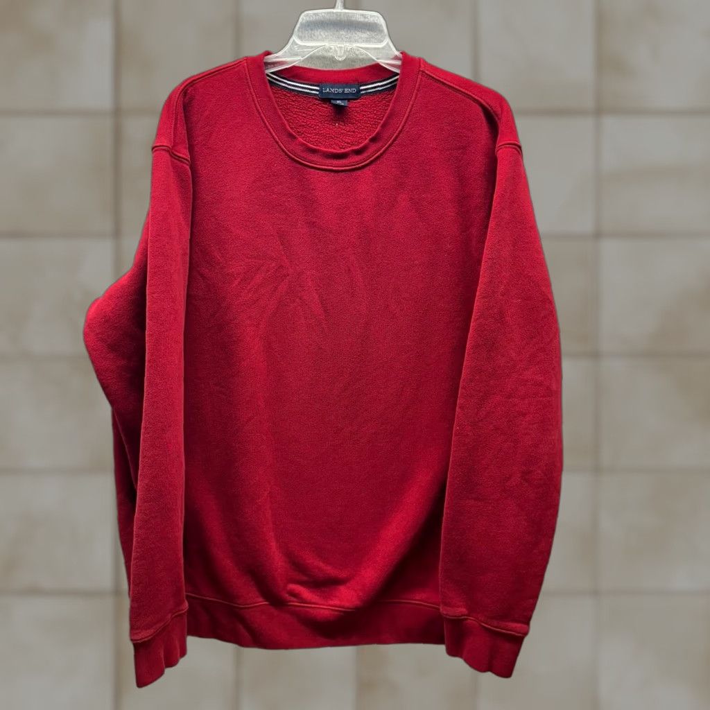 Lands' End VINTAGE Lands End Sweater Crew Neck Adult XL Red Pullover Fleece Cotton Polyester Mens USA US? Size US XL / EU 56 / 4 - 1 Thumbnail
