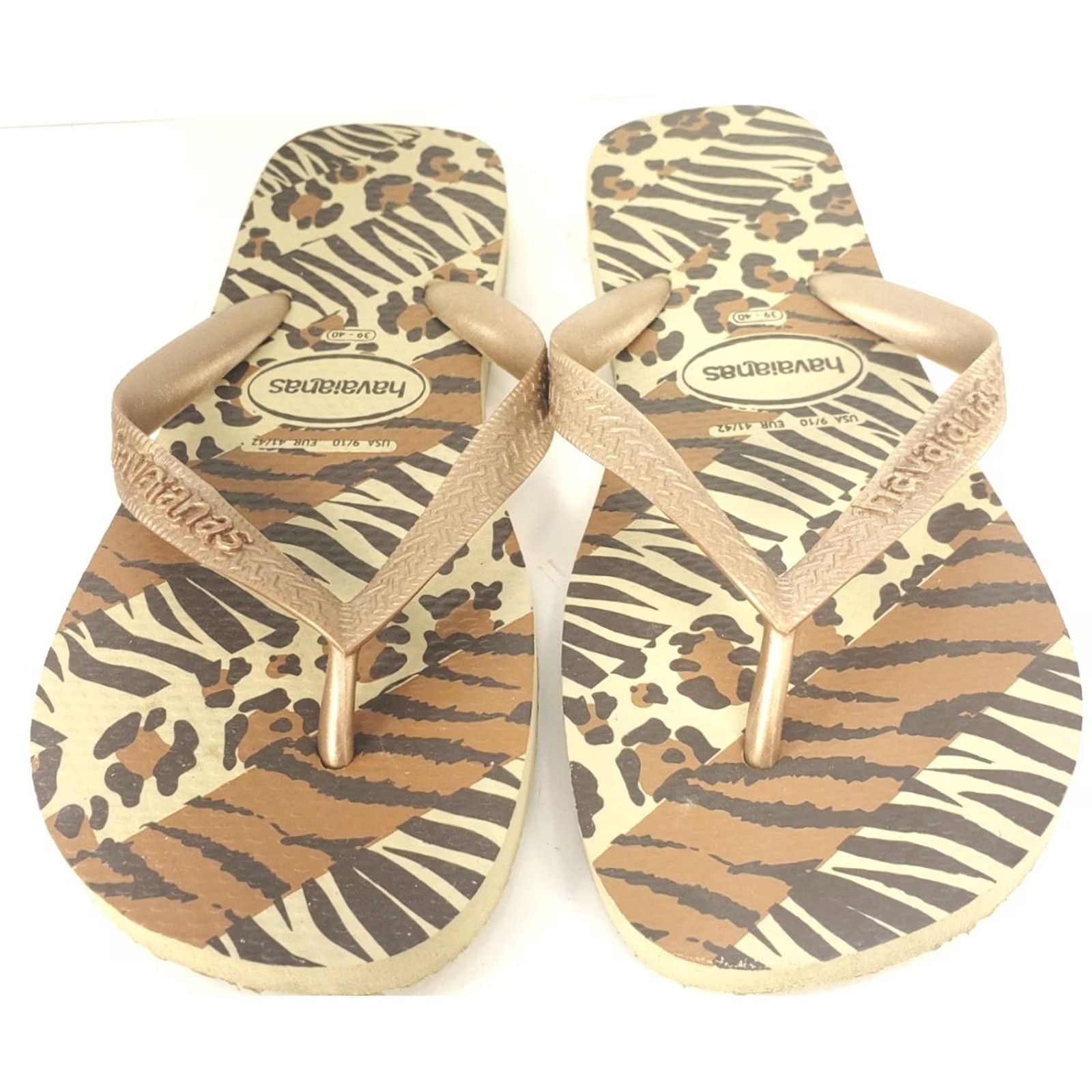 Vintage Havaianas Flip Flops Women's Size 9-10 Brown Gold Tiger Striped Slip On Sandal Pattern Straps Footbed Rubber Size US 9 / IT 39 - 3 Thumbnail