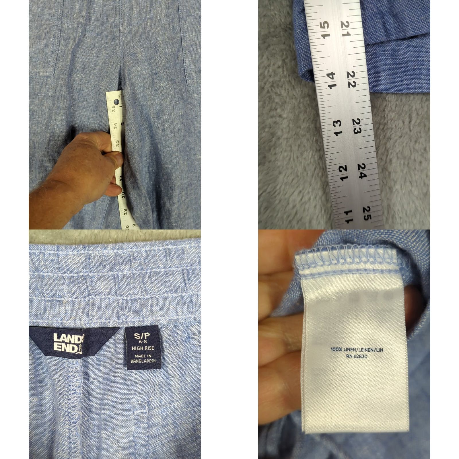 Lands' End Lands' End Linen Blend Pants Women 6 Wide-Leg Pull On Elastic Waist Pockets Blue Beach Coastal Grandma Casual Travel Vintage: No Size 28" / US 6 / IT 42 - 9 Thumbnail