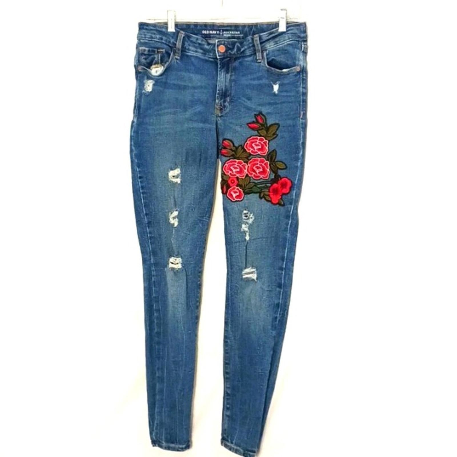 Old Navy Old Navy ROSES Jeans Sz 10 Blue Distess Bohemian Cottagecore Size 30" / US 8 / IT 44 - 1 Thumbnail