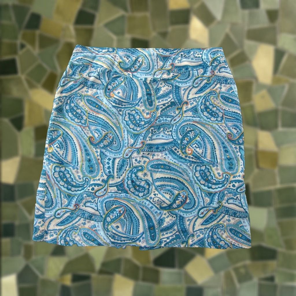Worthington Worthington 100% Silk Blue White Paisley Straight A-Line Pencil Skirt Women 16 Size 38" / US 16 / IT 52 - 1 Thumbnail