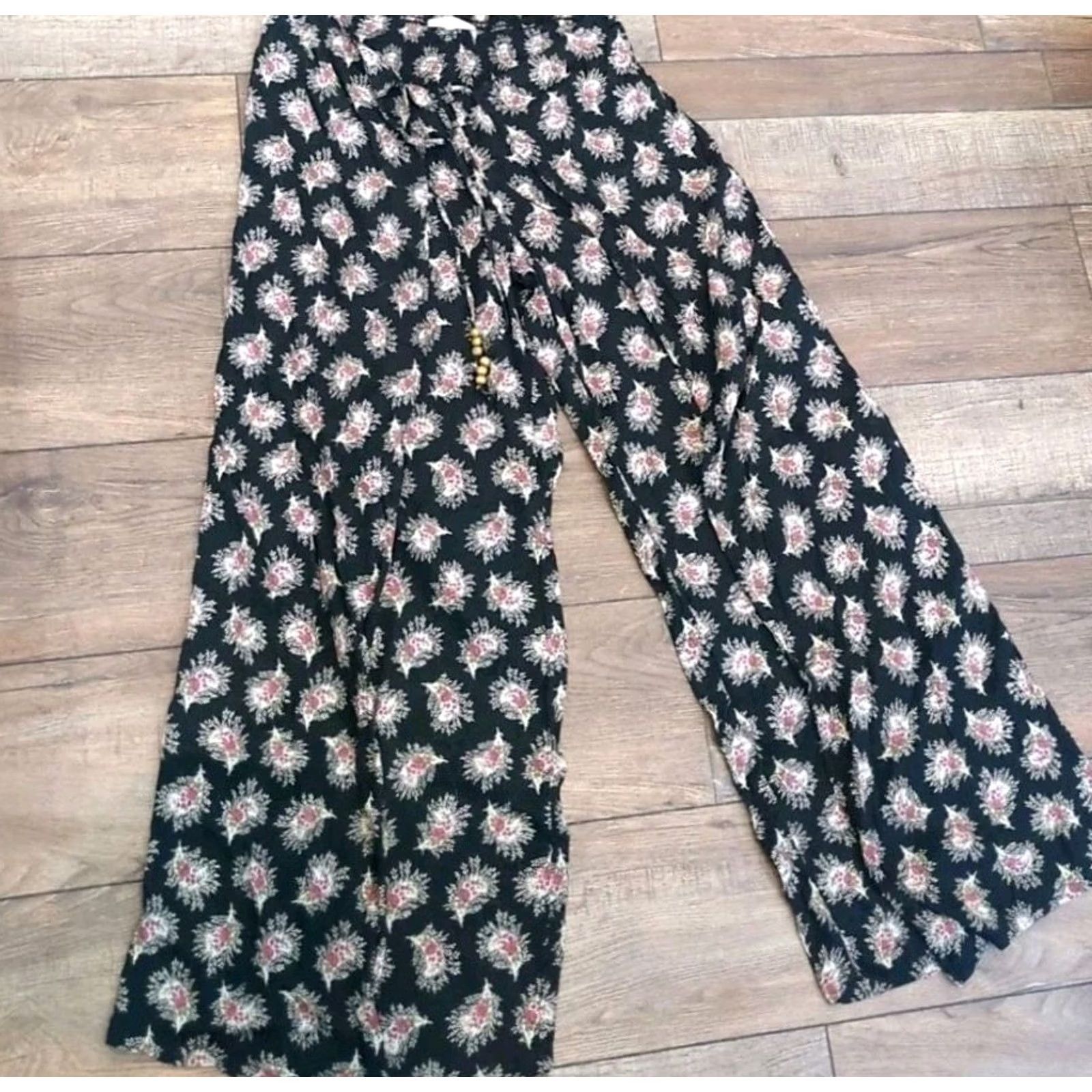Vintage Denim & Supply Ralph Lauren Pants Wide-Leg Harem Beaded Bow Black Cotton Viscose Ladies S Regular Bohemian Casual/Night Out Ladies Size 28" / US 6 / IT 42 - 2 Thumbnail