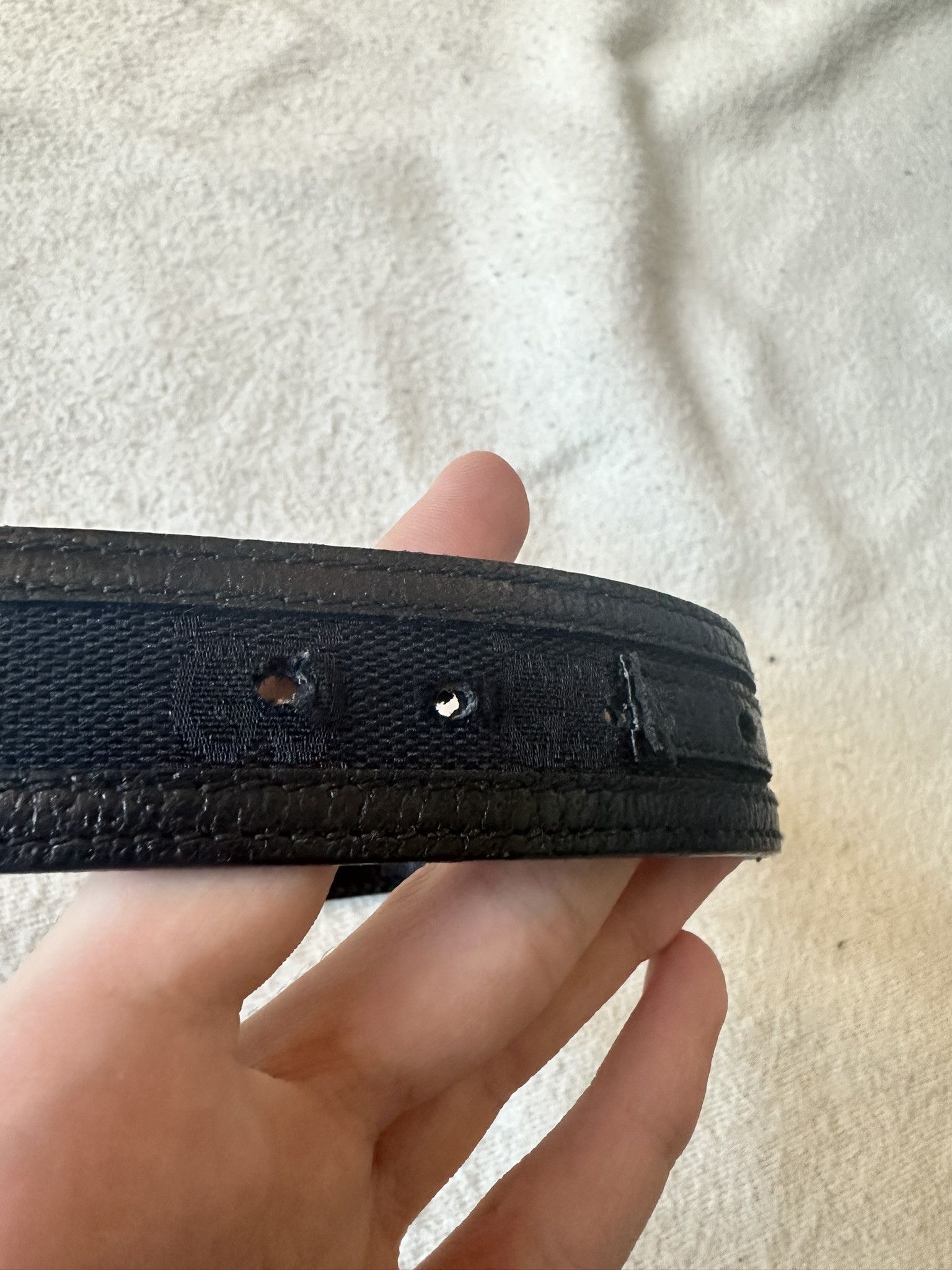 Gucci Gucci Belt Thin Monogram Leather and Canvas Black Size ONE SIZE - 8 Thumbnail