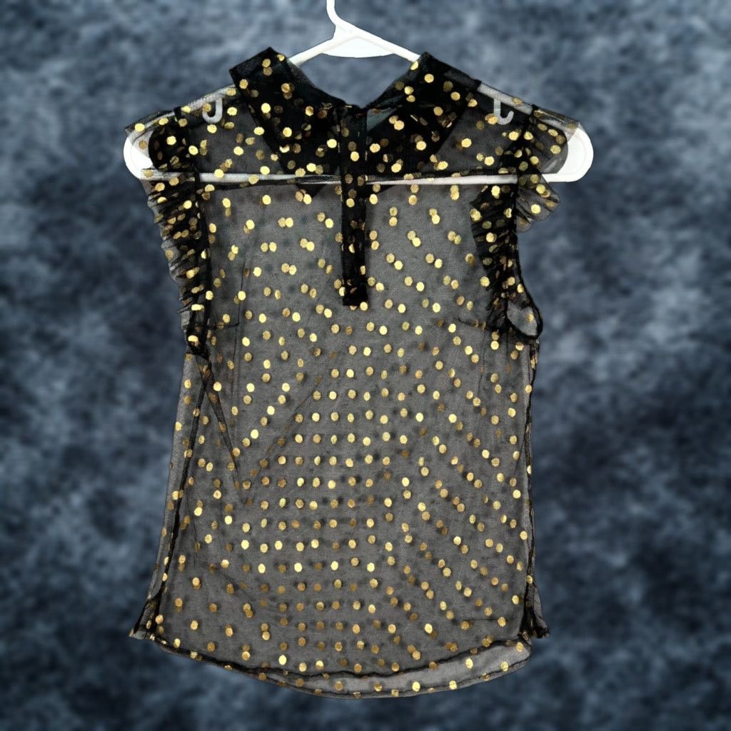Vintage Jill Stuart Blouse Women Polka Dot Sheer Sleeveless Ruffle Black 0 XS? Size XS / US 0-2 / IT 36-38 - 1 Thumbnail