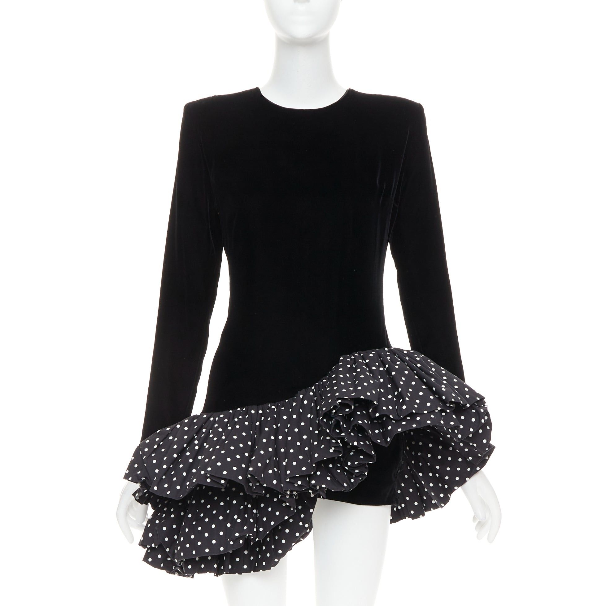 Alexandre Vauthier ALEXANDRE VAUTHIER AW2023 Runway black velvet polka dot mini dress Size S / US 4 / IT 40 - 1 Thumbnail