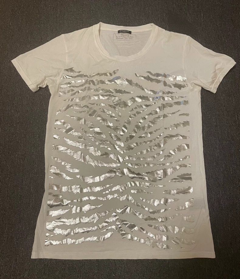 Balmain Balmain Silver Print Short Sleeve T-Shirt-yf Size US M / EU 48-50 / 2 - 1 Thumbnail
