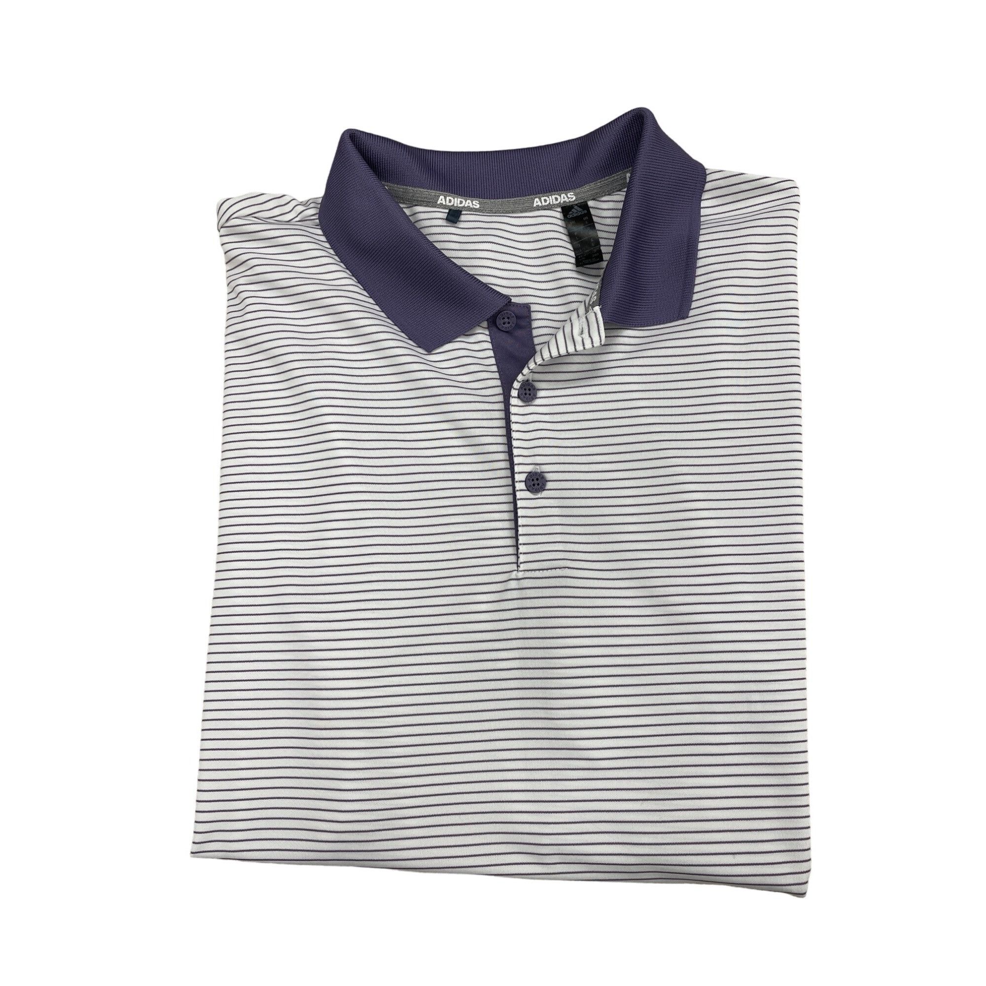 Adidas Adidas Men Purple and White Striped Polo Size L SKU 1283 Size US L / EU 52-54 / 3 - 4 Thumbnail