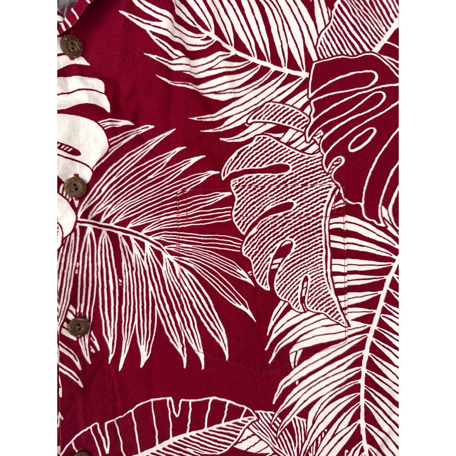 Hilo Hattie Hilo Hattie Men Hawaiian Shirt Large Red White Palm Leaf 100% Cotton Made USA Shirt Mens Floral Resort Aloha Luau Vacation 60s 70s 80s? Size US L / EU 52-54 / 3 - 6 Thumbnail
