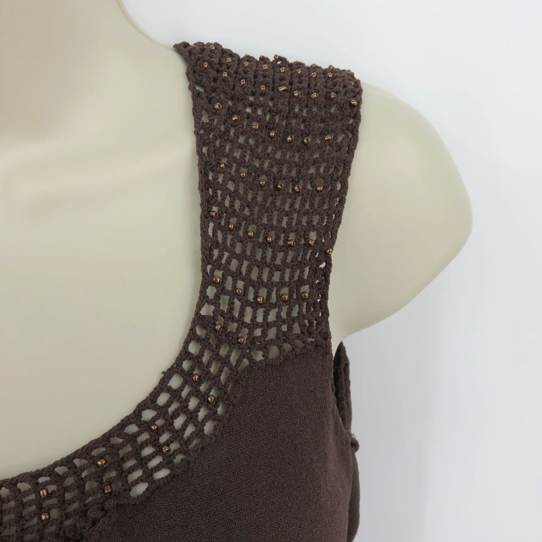 Vintage VINTAGE Nine & Company Women Tank Top Shirt Beaded Crochet Sleeveless M Brown 90s 1990s Vintage Shirt Tank Womens M Brown Beaded Crochet 90s Size M / US 6-8 / IT 42-44 - 4 Thumbnail