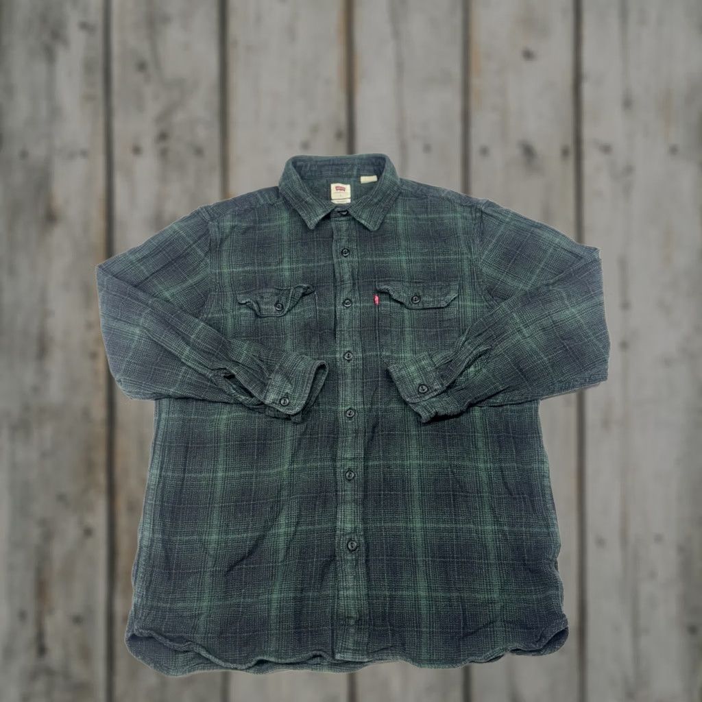 Levi's Levi's Classic Worker Flannel Overshirt Plaid Green Blue Relaxed Fit Mens Large Size US L / EU 52-54 / 3 - 1 Thumbnail