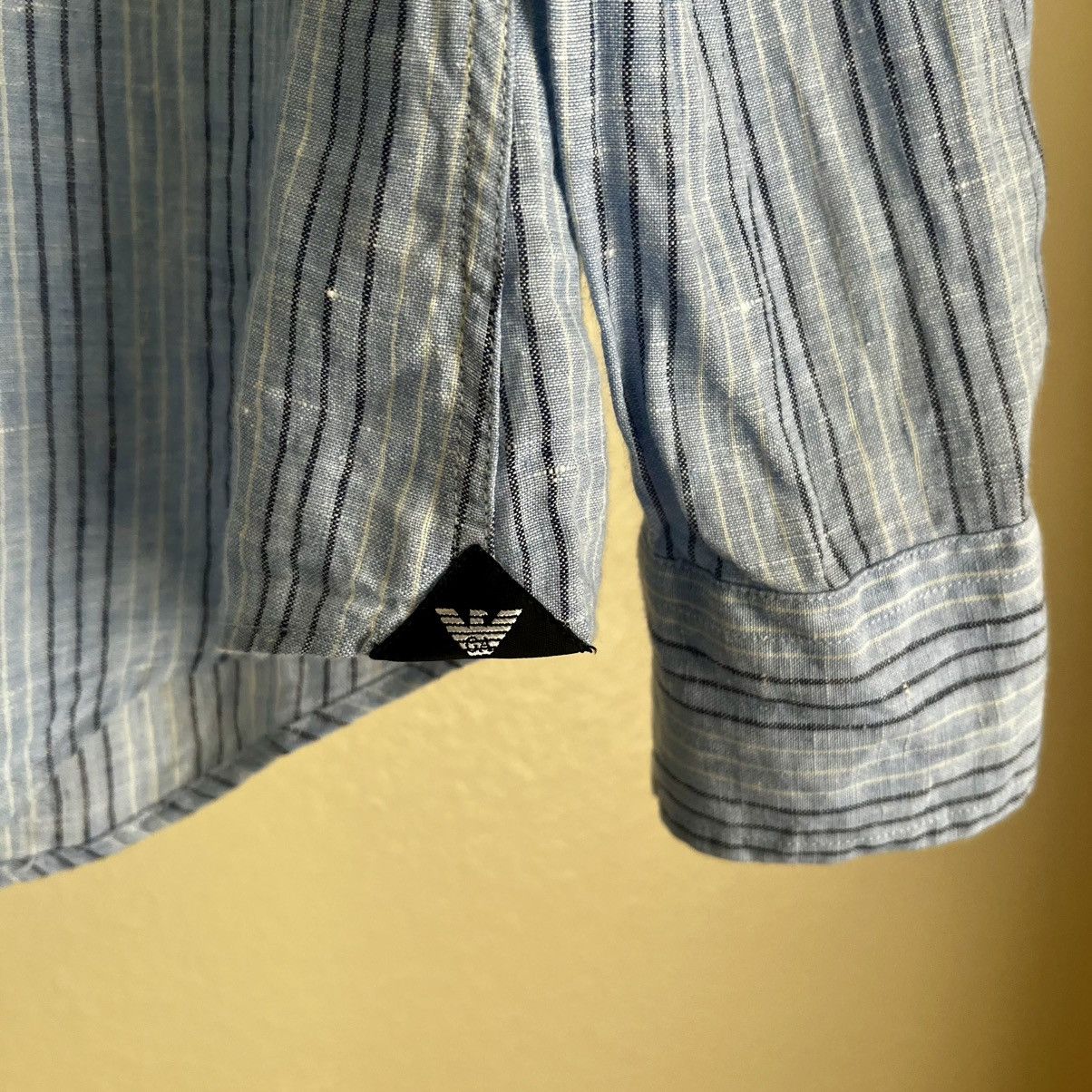 Emporio Armani EMPORIO ARMANI 100% Linen Striped Shirt Blue Size S Size US S / EU 44-46 / 1 - 5 Thumbnail