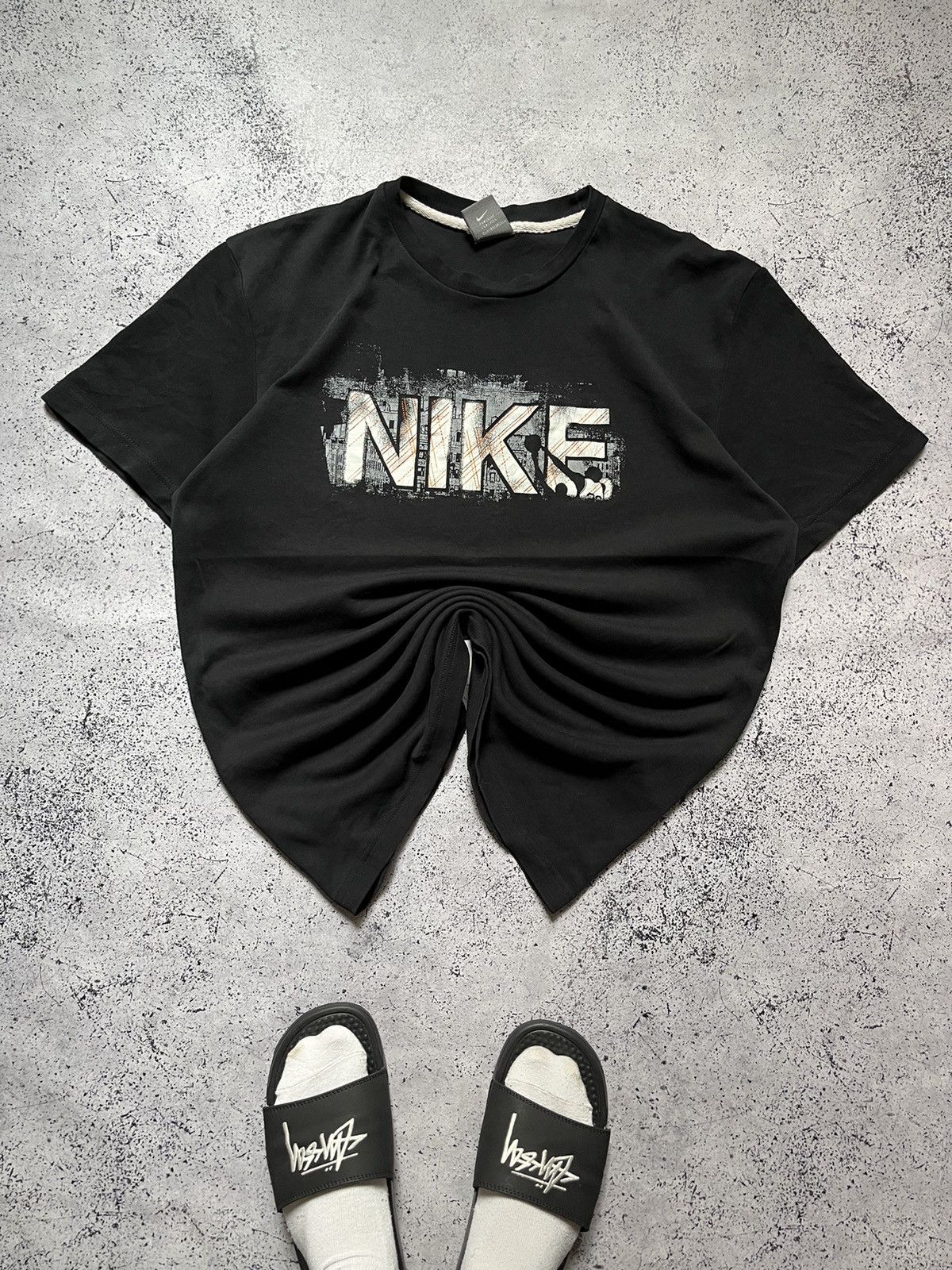 Nike × Vintage Vintage Nike Big Logo T-shirt Black Tee Y2K USA TN Drill Size US XL / EU 56 / 4 - 1 Thumbnail