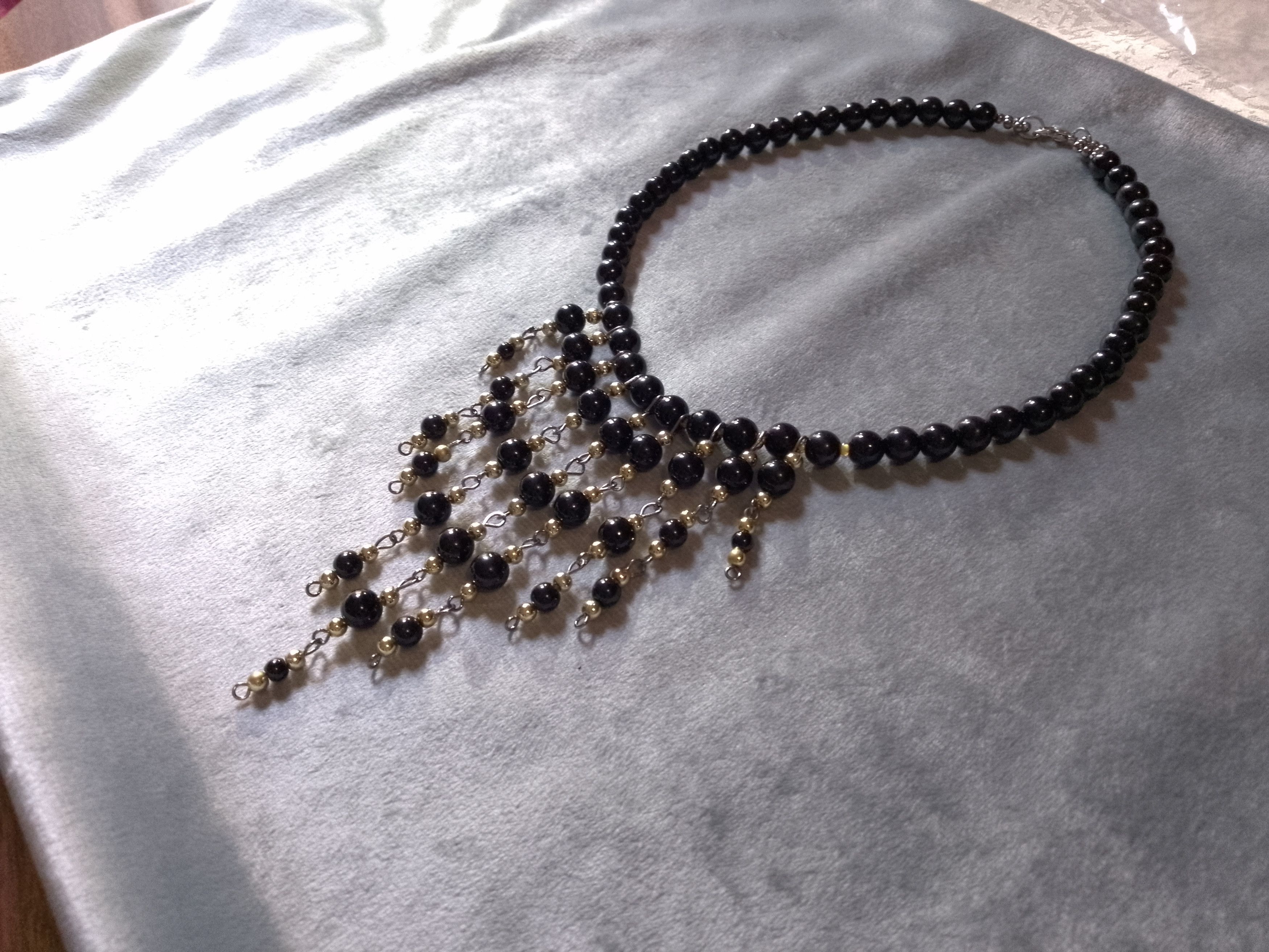 Handmade Necklace Black Pearls Bangs Elegant Size ONE SIZE - 6 Thumbnail