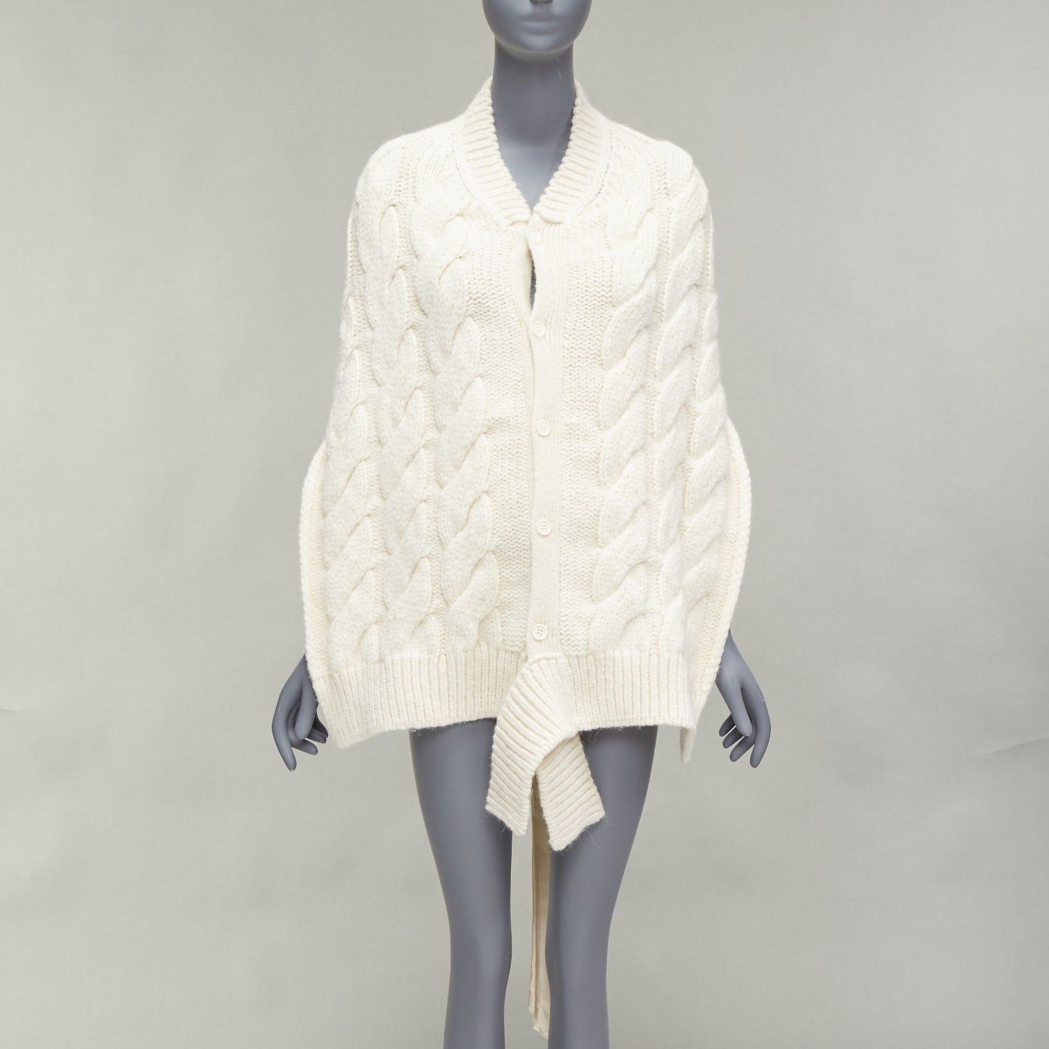 Simone Rocha SIMONE ROCHA cream alpaca ribbon tie open back draped cable knit top S Size S / US 4 / IT 40 - 1 Thumbnail