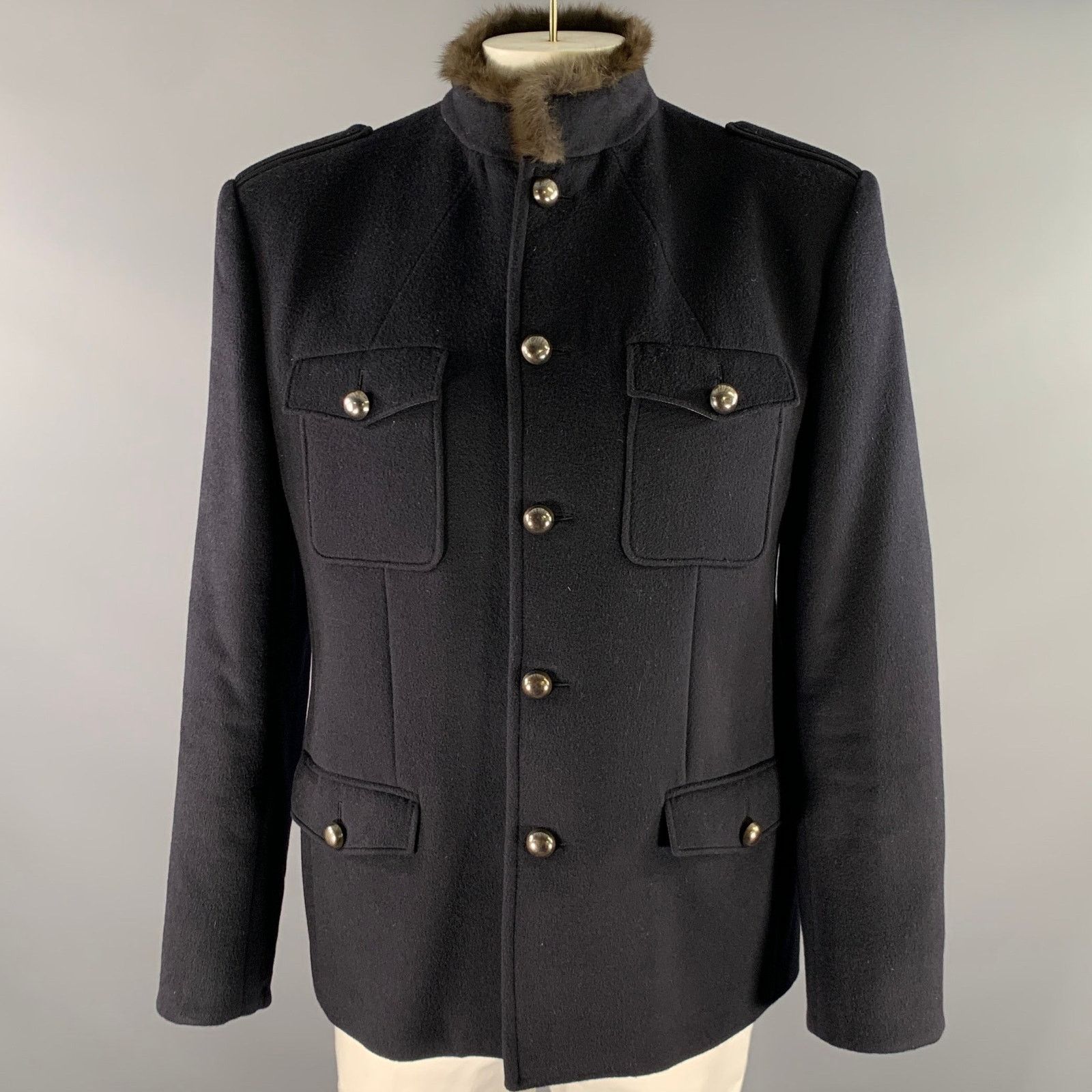 Marc Jacobs MARC JACOBS Size XXL Navy Cashmere Military Coat Size US XXL / EU 58 / 5 - 1 Thumbnail
