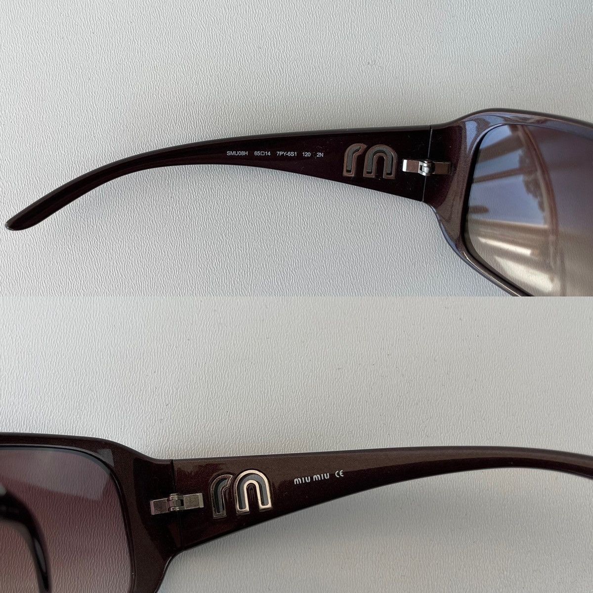 Miu Miu MIU MIU Womenʼs Designer Logo Sunglasses Wrap Brown SMUO8H Size ONE SIZE - 10 Thumbnail